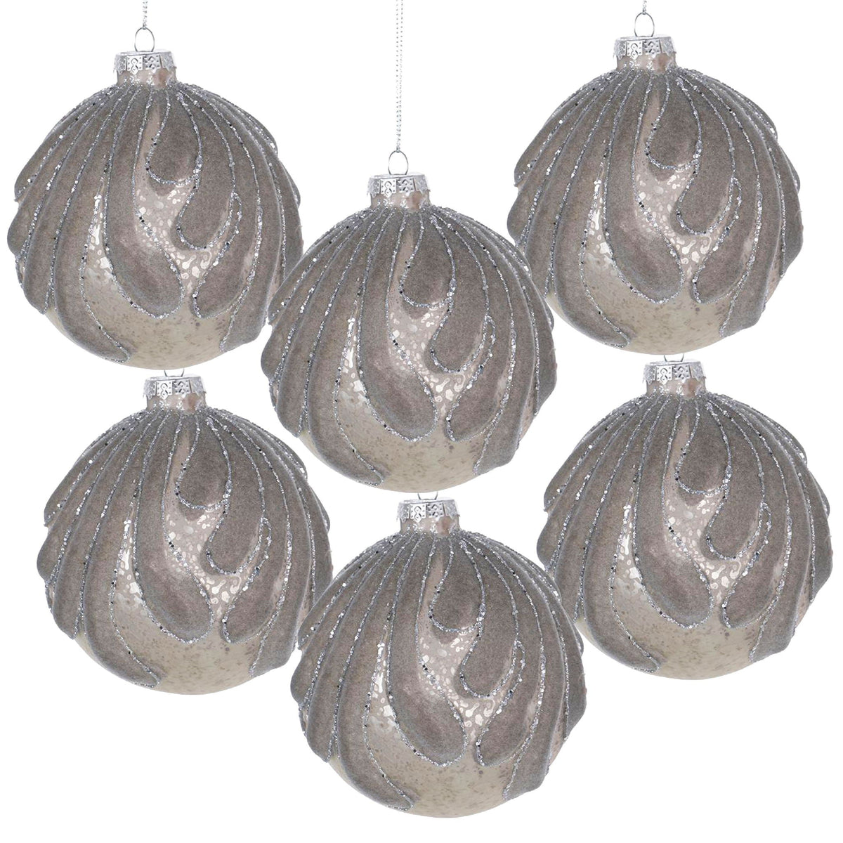 Decorative Hanging Glass Christmas Ball Ornaments - Set of 6 with Elegant Glass Design - Pearl Silver or Purple