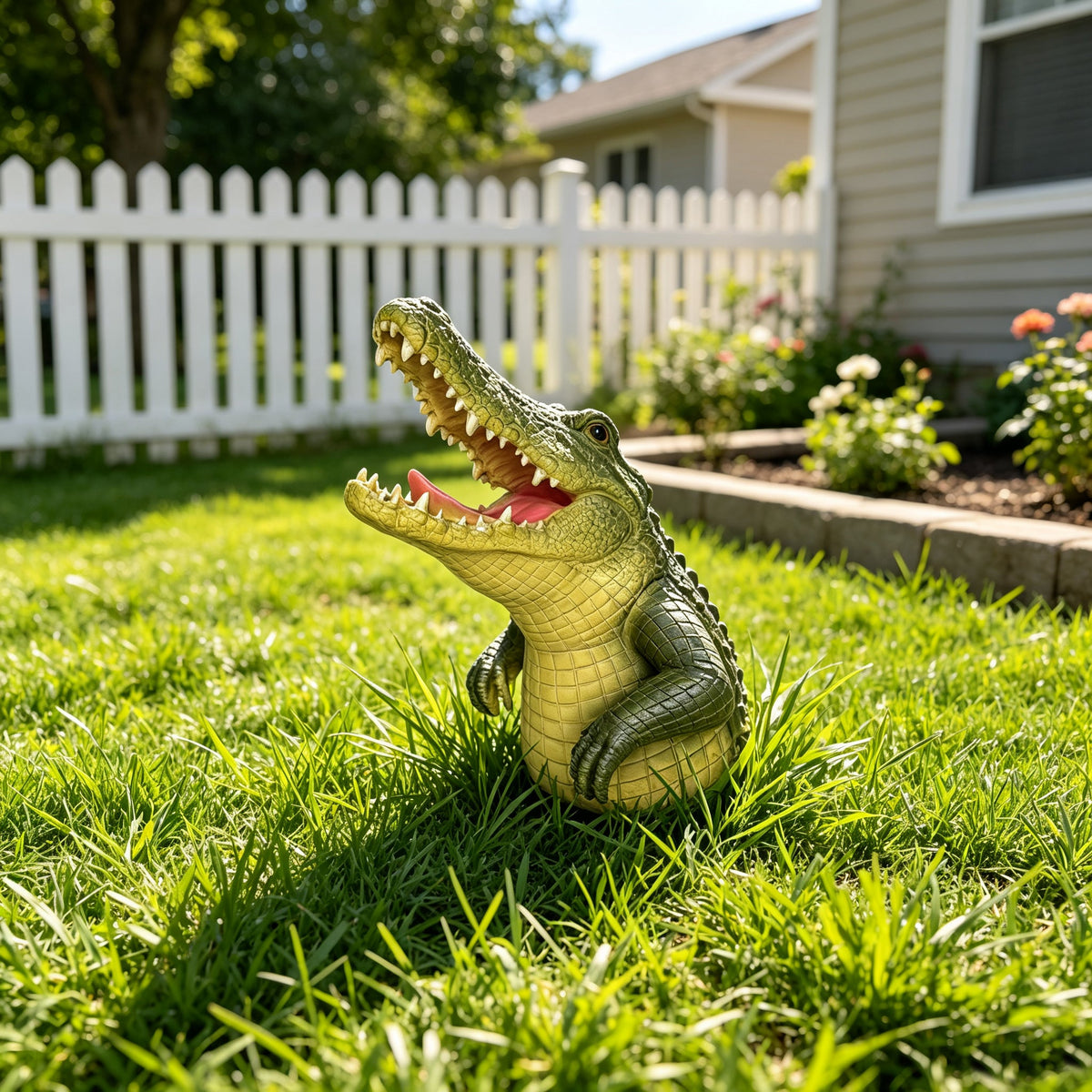 Crocodile Head Statue Animal Figurine with Realistic Details - Outdoor Decor