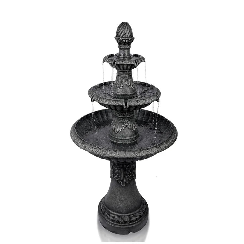 51.51In Vintage Carved 3 Tier Fountain Classic European Outdoor Water Feature with Dual Tier Light Rings ETL Certified Pump