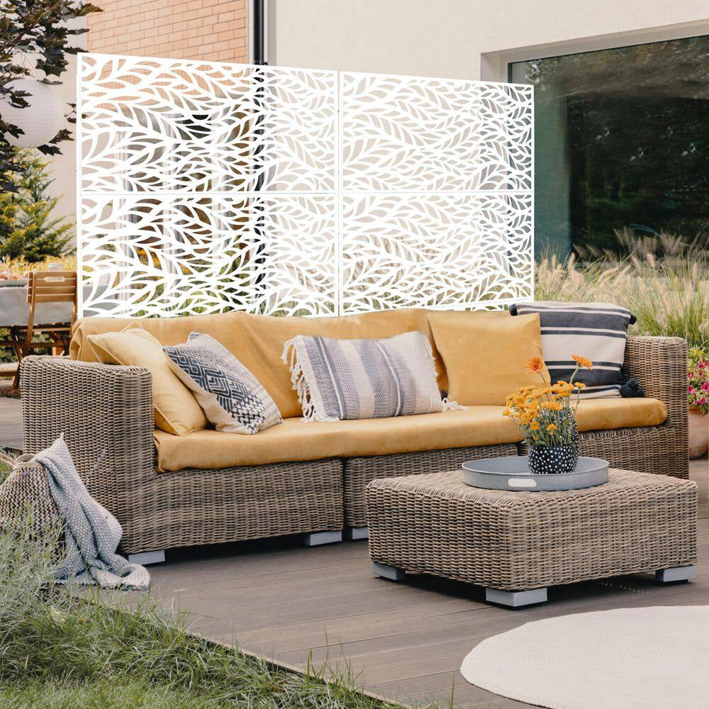 76"X48" Privacy Screen Metal Privacy Screen, Freestanding Decorative Privacy Screen for Deck Balcony Patio, outside Lawn