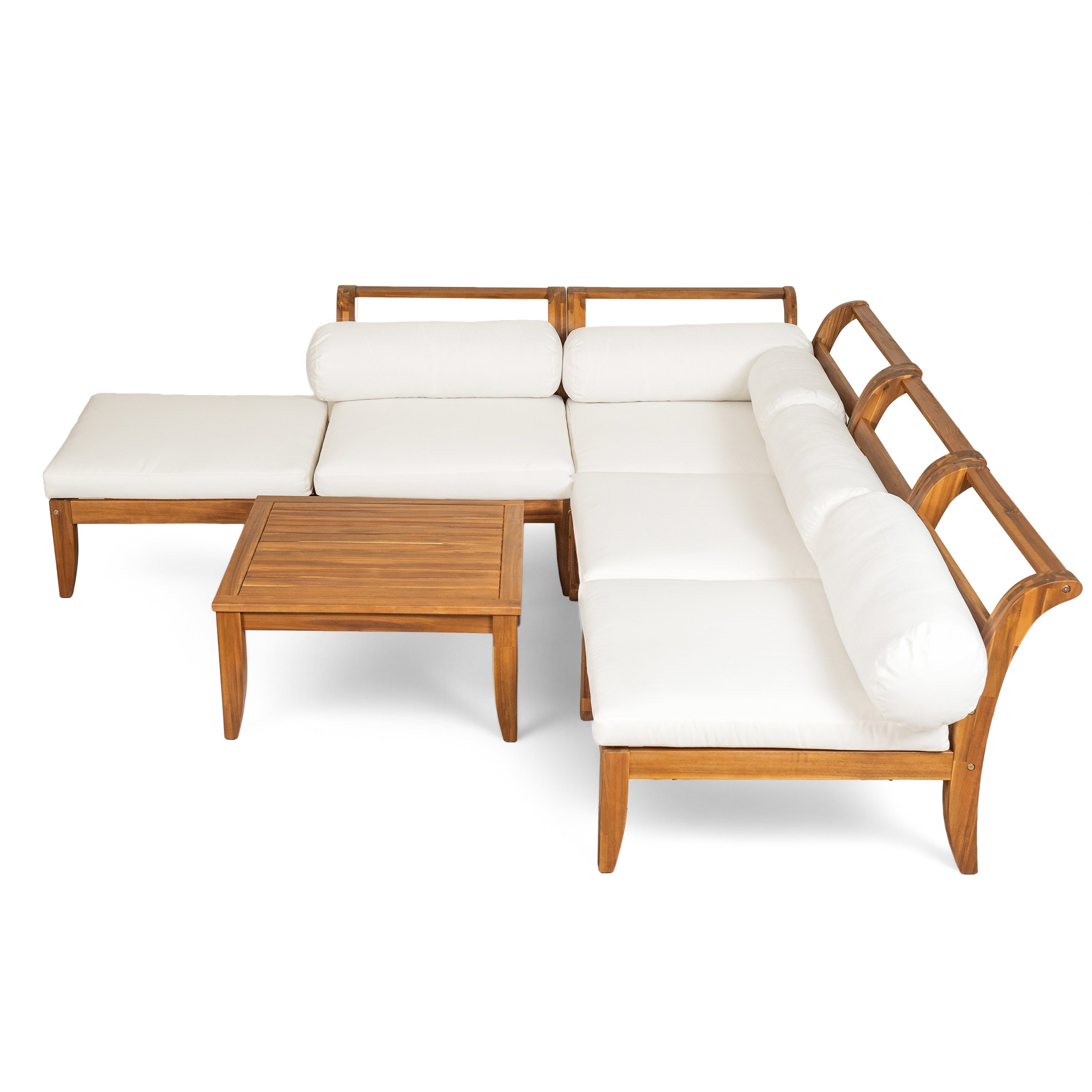 6 Piece Acacia Wood Outdoor Modular Sectional with Daybed and Tea Table