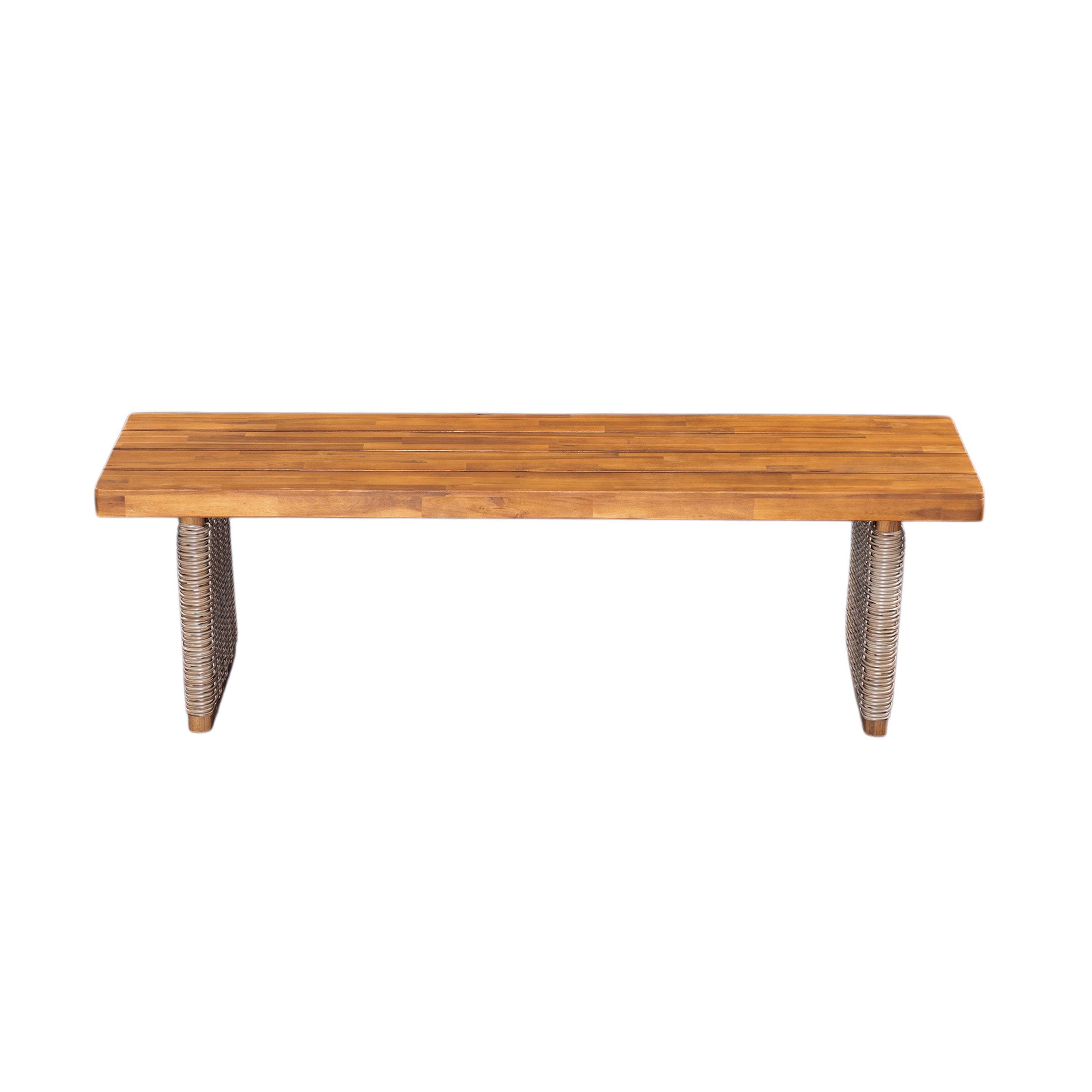 Outdoor Acacia Wood Dining Table Set with 1 Table and 1 Bench