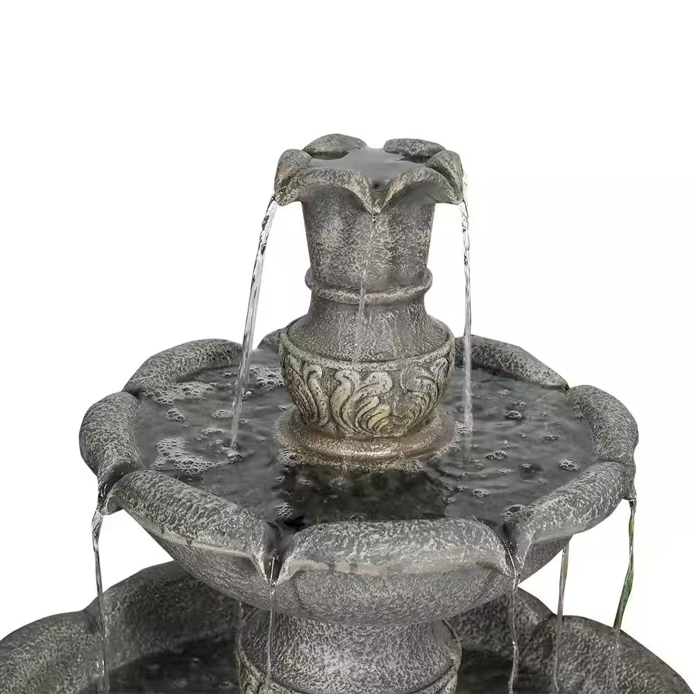 48.4 In. Cement Pedestal Waterfall Fountain - Outdoor Floor 3-Tier Pedestal Water Fountain and Birdbath for Garden, Lawn