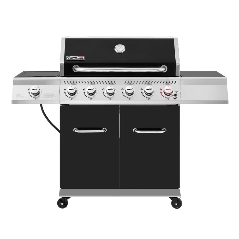 6 - Burner Free Standing Liquid Propane Gas Grill with Side Burner and Cabinet