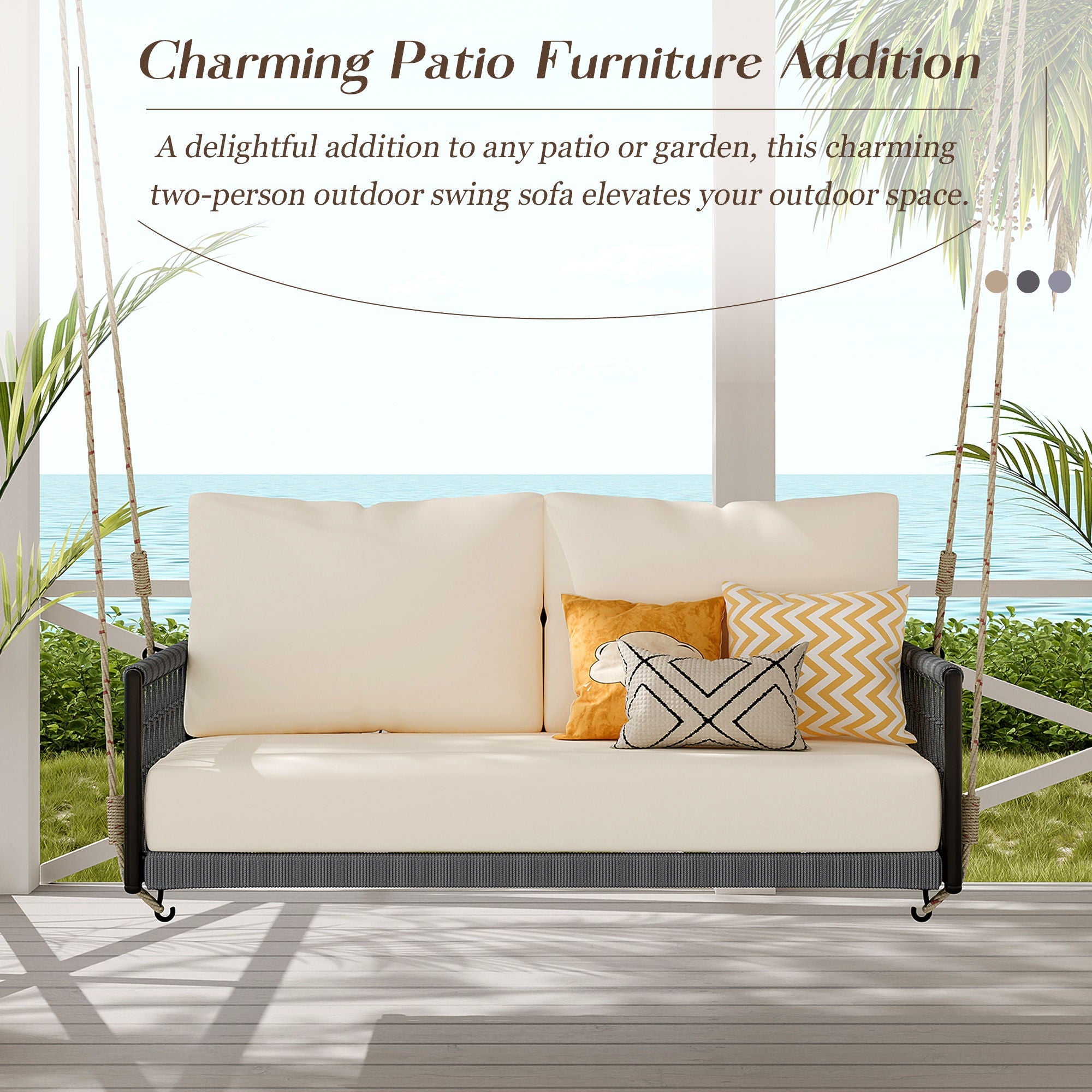 Outdoor Swing Sofa With Soft Cushions For Patio - Beige