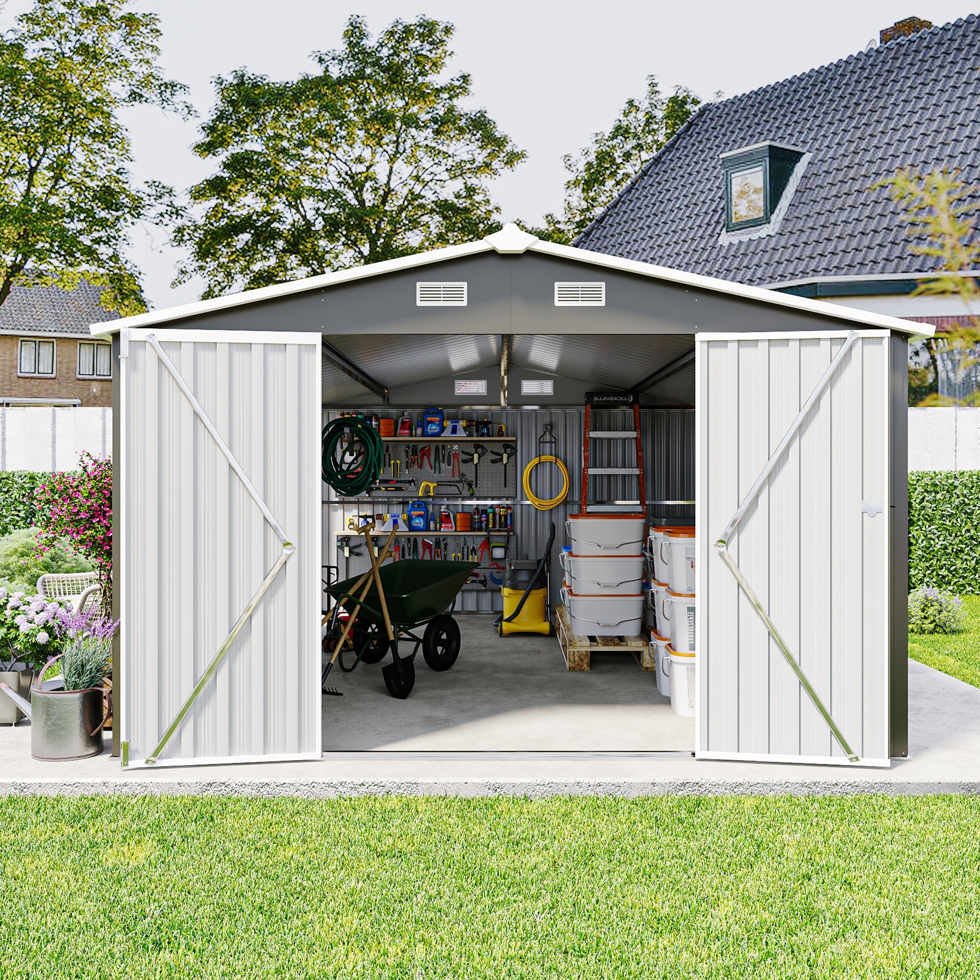 Campcraft Outdoor Storage Shed 10x14 FT with 3 Lockable Doors