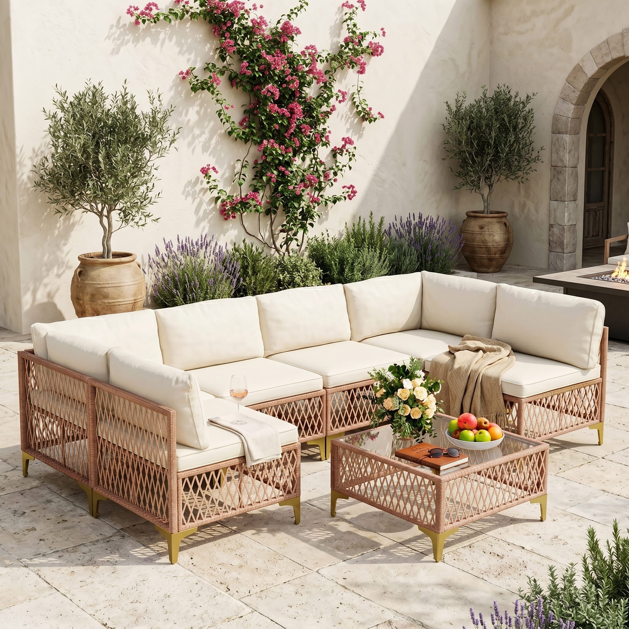 Axis 70.2" Boho Outdoor Sectional Set, 7-Piece