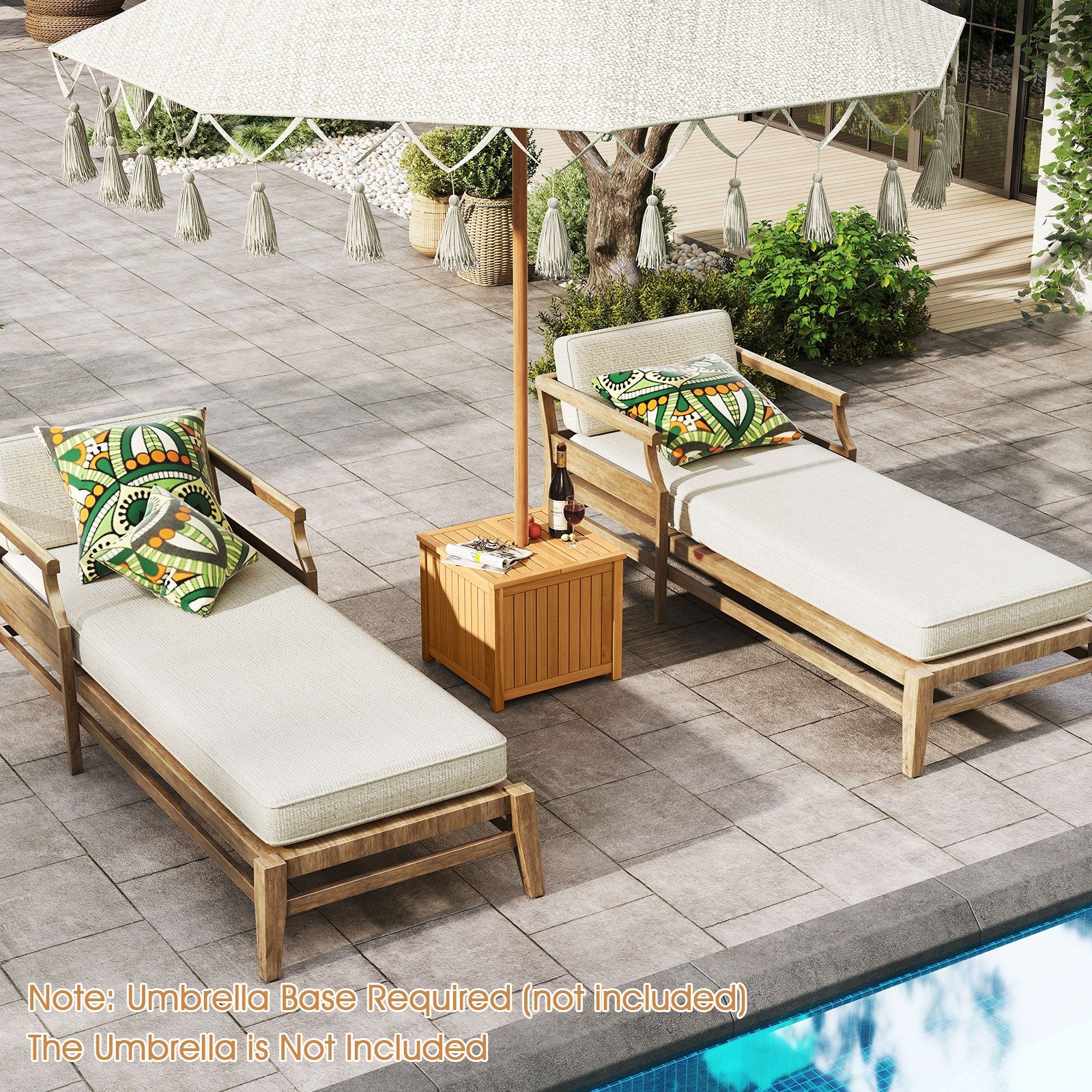 2-in-1 Outdoor Side Table with Storage Acacia Wood Slatted Coffee Table Square and Round Slatted End Storage Box