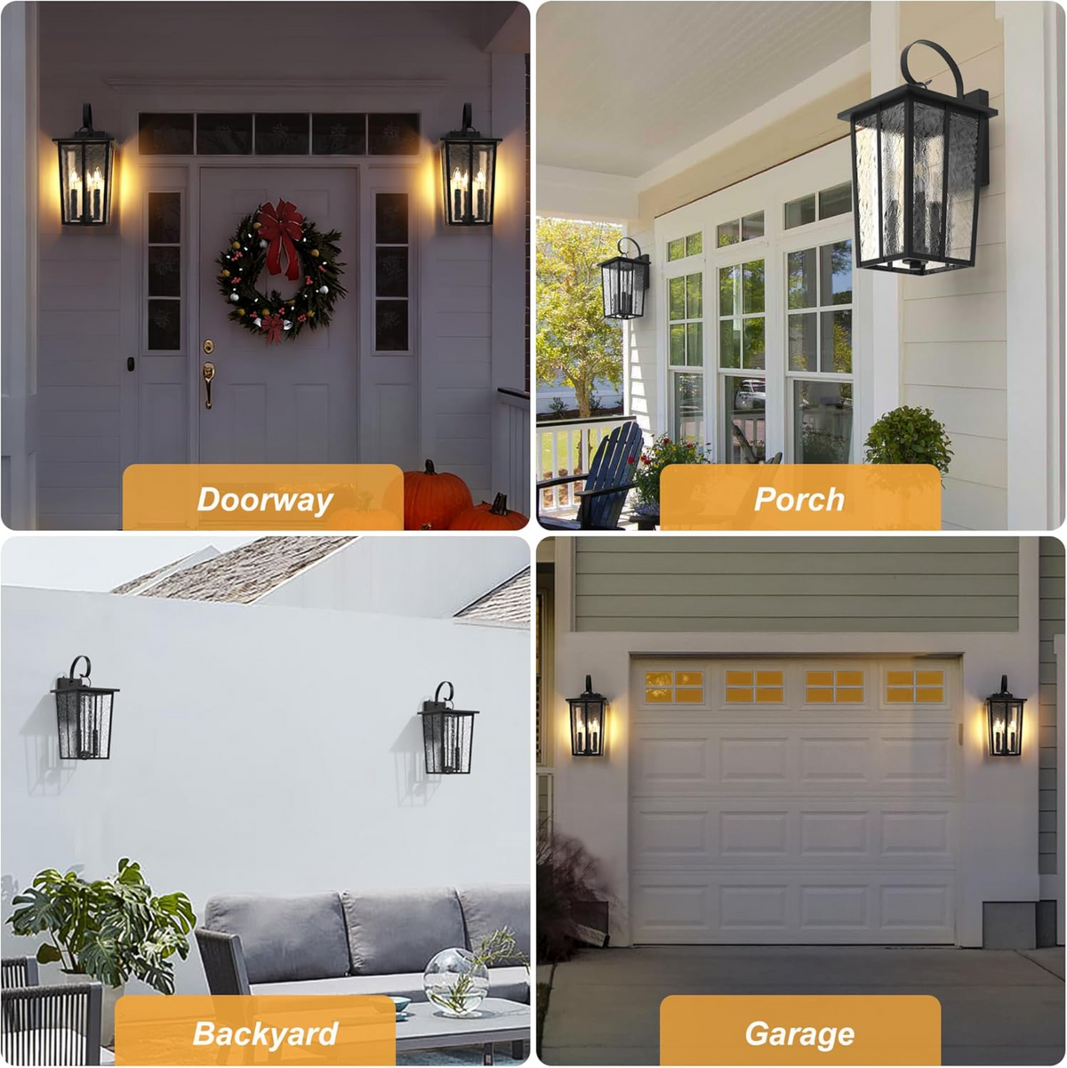 18.5-Inch Dusk to Dawn Outdoor Wall Lantern, 3-Light, Black