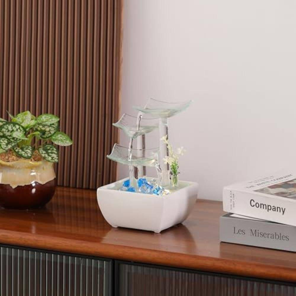 8.5 In. Electric Glass and Ceramic Tabletop Fountain with Water Pump Spitter