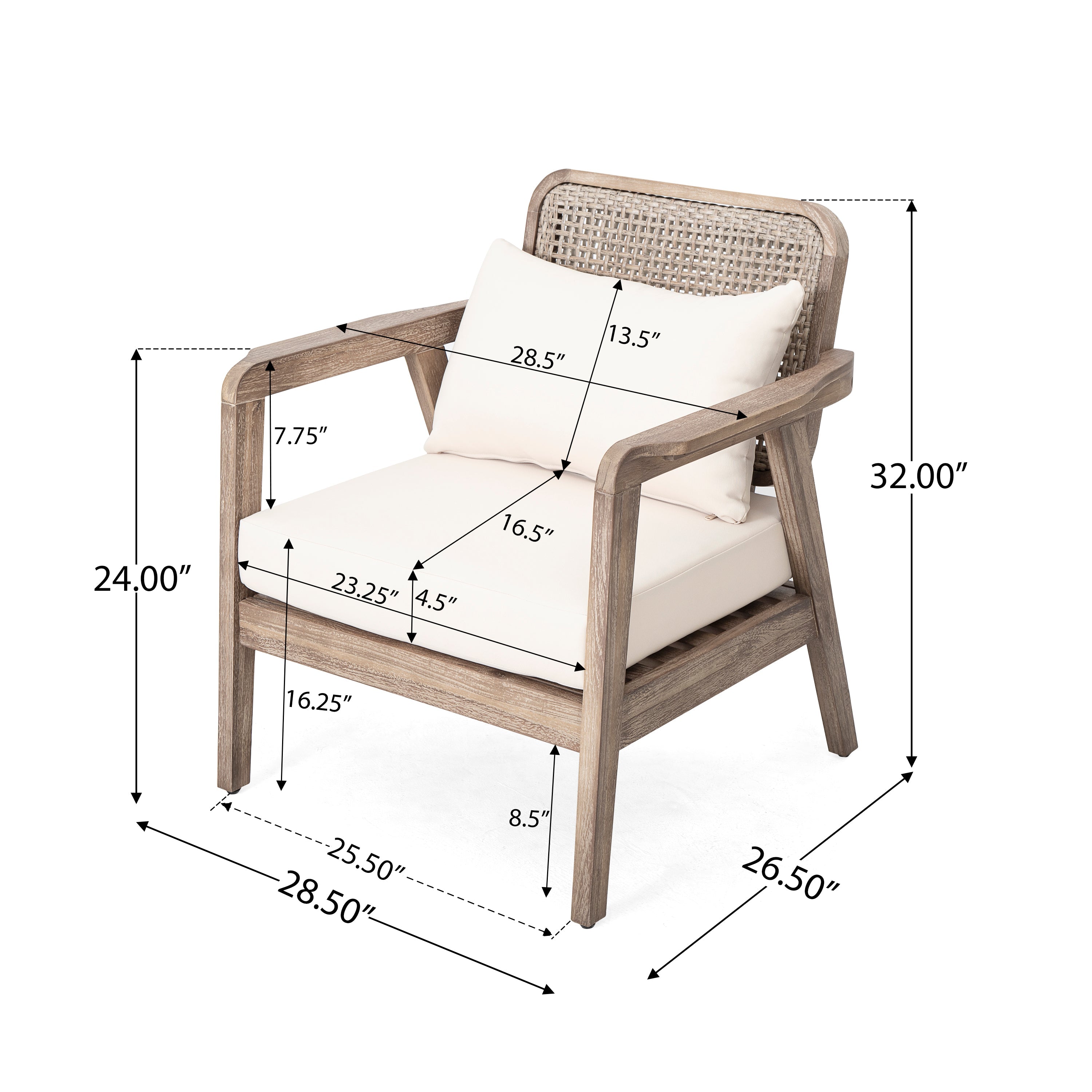 Outdoor Acacia Wood Patio Club Chair
