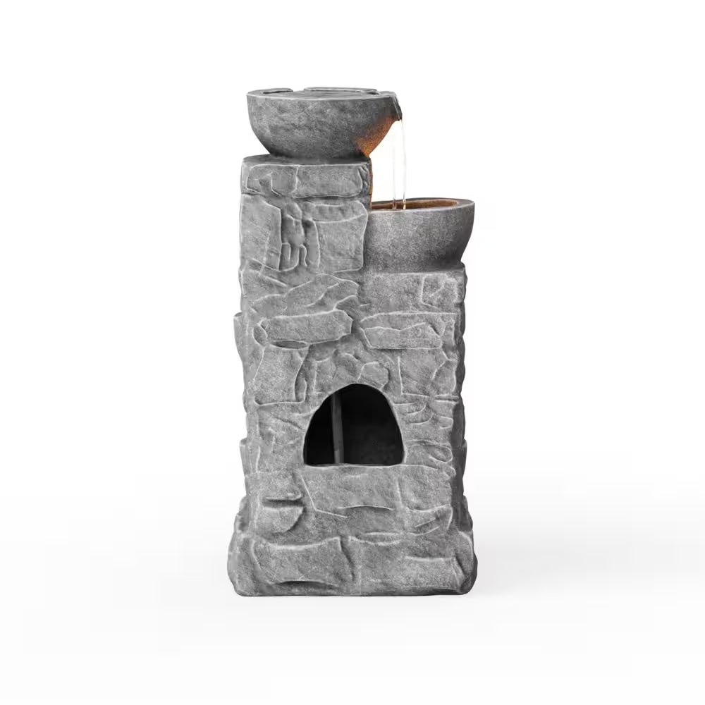 Zen Garden 33 In. Stone-Texture Polyresin Cascading Waterfall Fountain with LED Lights