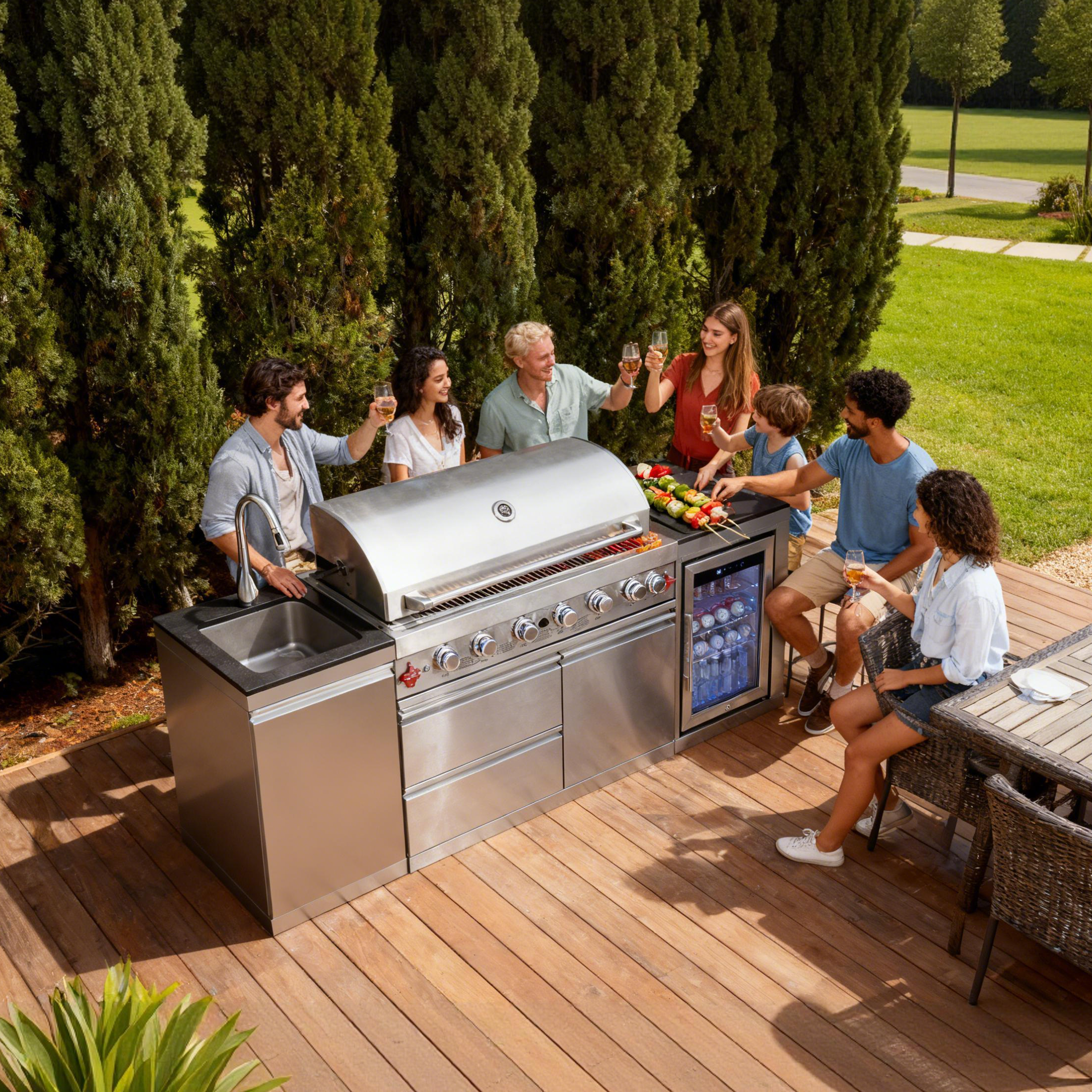 Outdoor Kitchen Island 82.5 Inch 6-Burner Propane Gas BBQ Grill