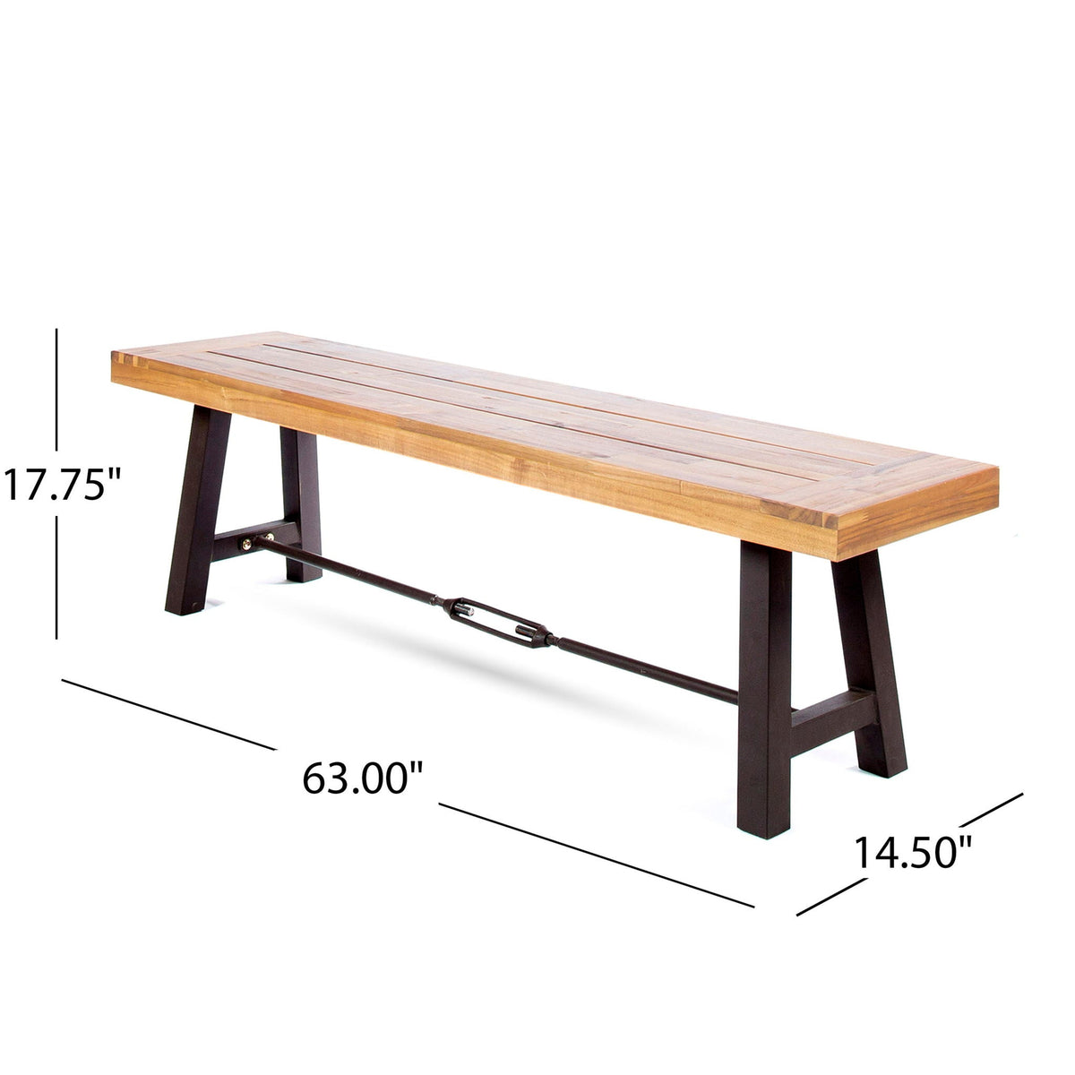 Outdoor Dining Bench with Acacia Seat and Black Metal Frame - Teak / Black