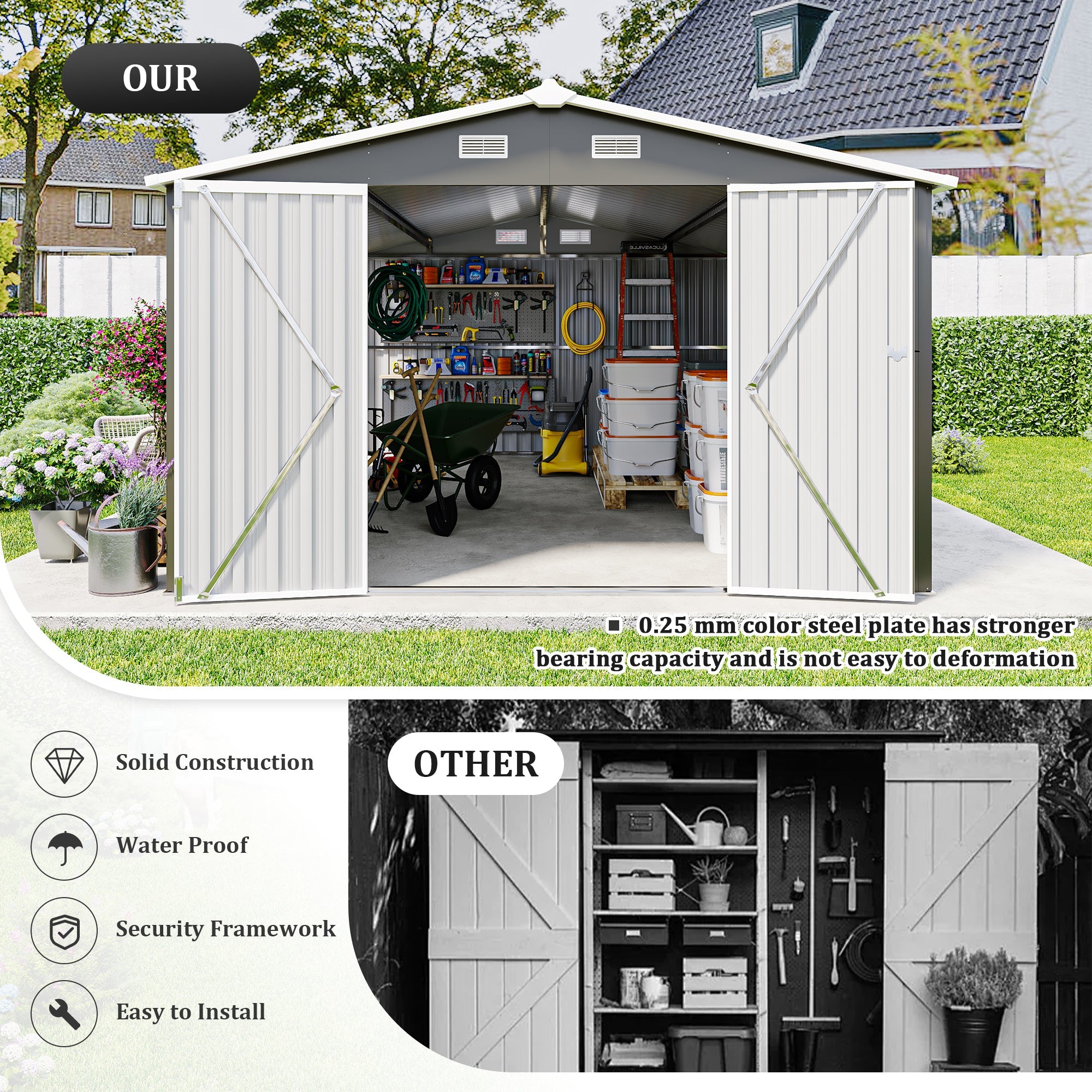 Campcraft Outdoor Storage Shed 10x14 FT with 3 Lockable Doors