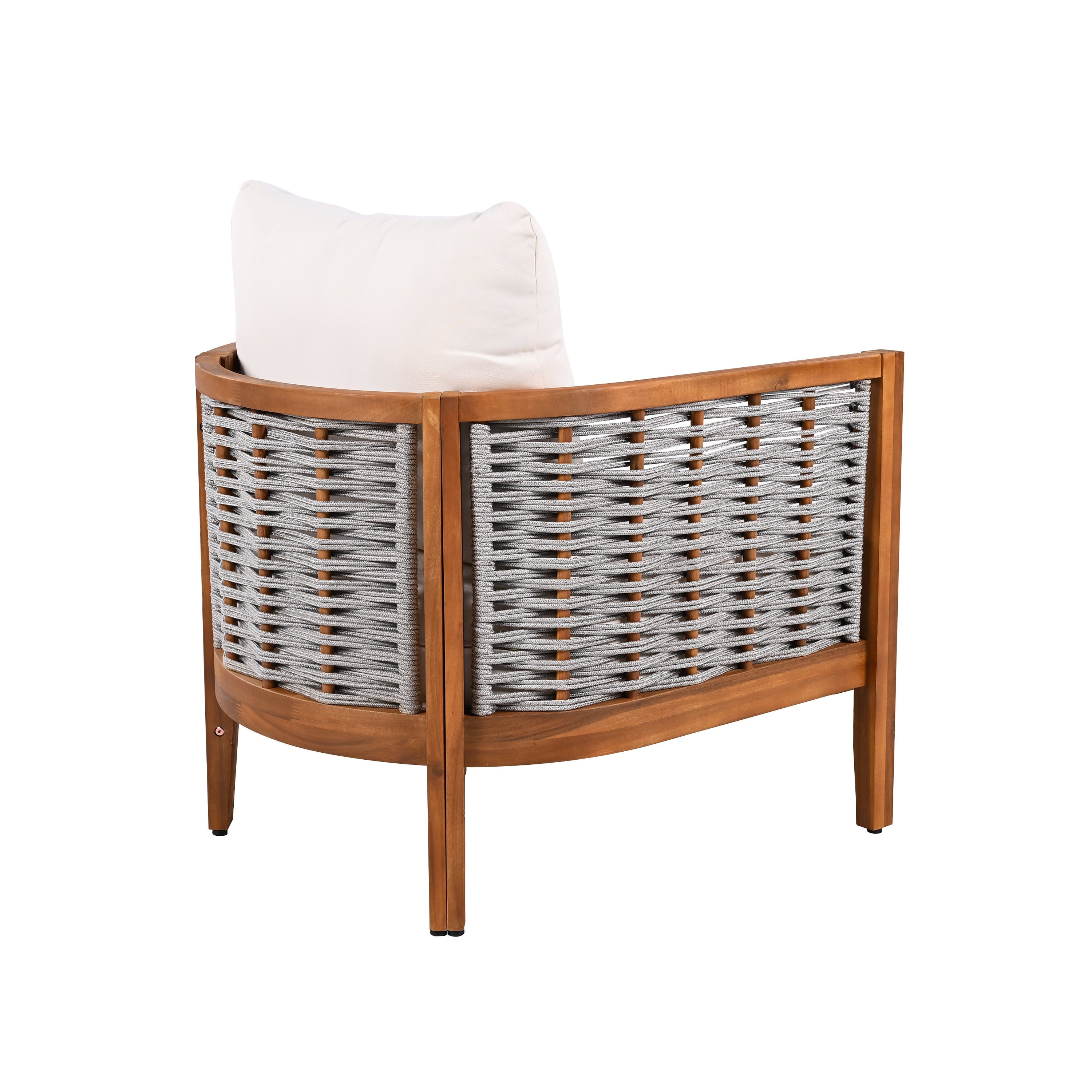 Outdoor Tub Design Armchair with Woven Rope and Acacia Wood
