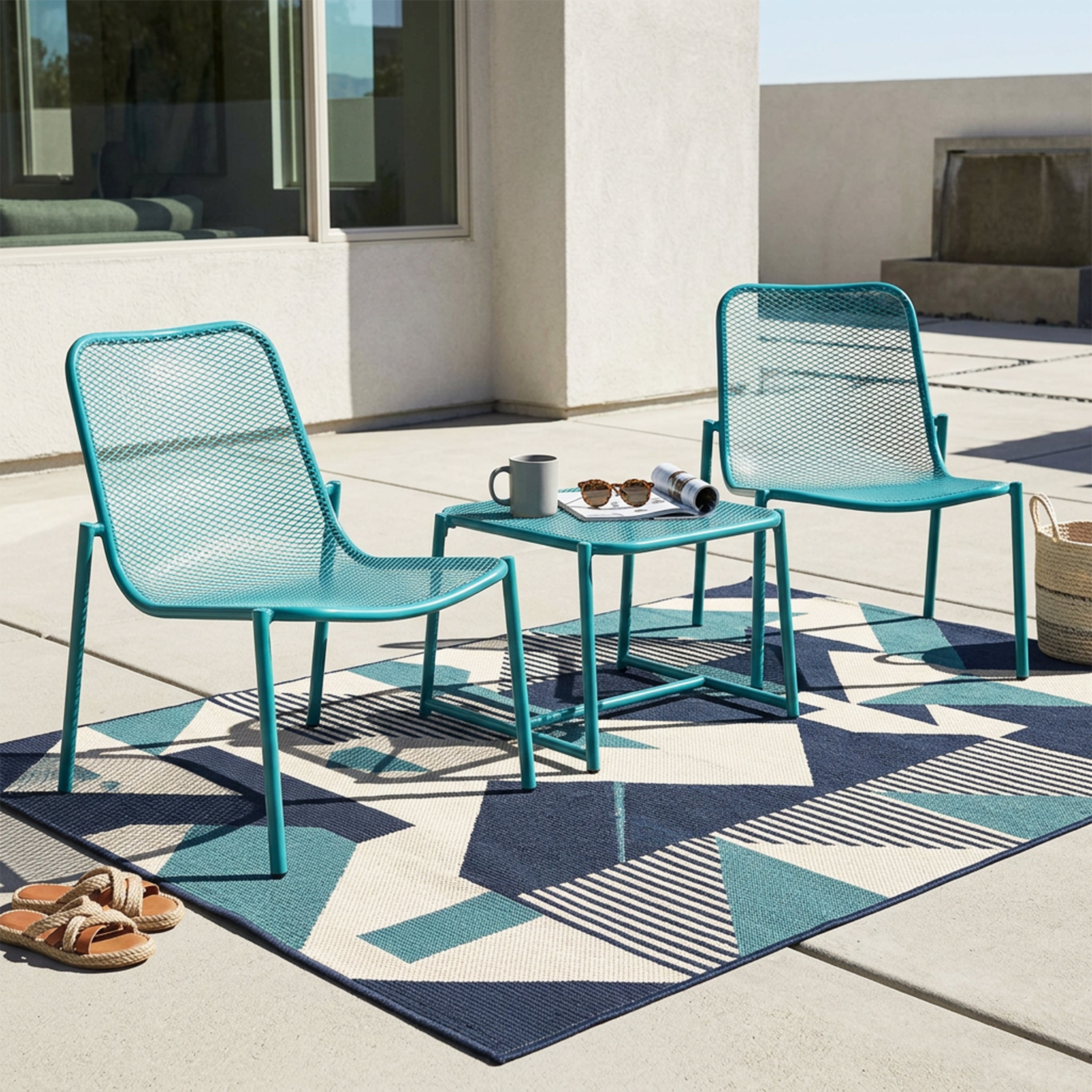 Kincaid Outdoor 3-Piece Conversation Set with Iron Frame - Teal