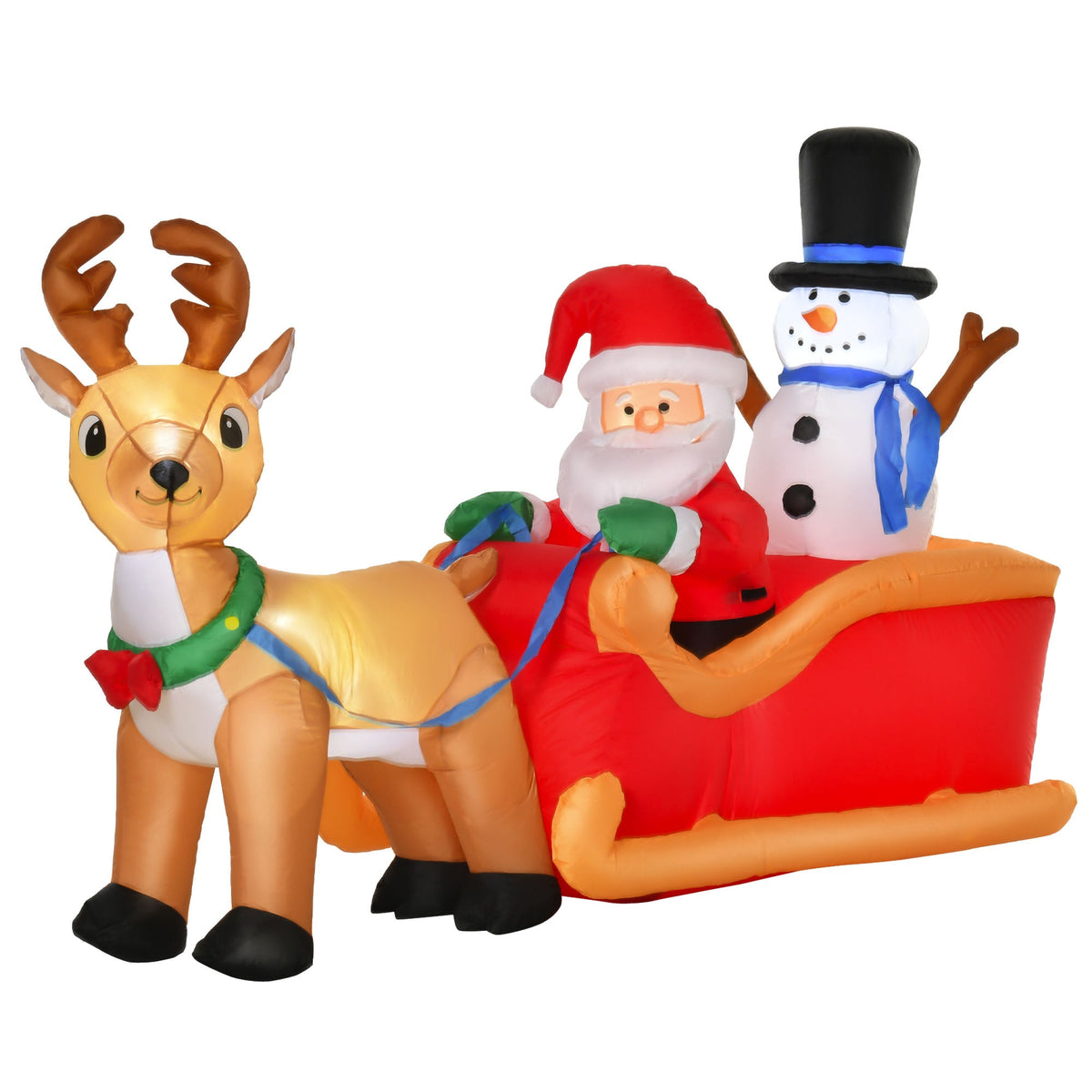 HOMCOM 6.5 ft Long Christmas Inflatables Outdoor Decorations Santa Claus on Sleigh, Reindeer and Snowman with LED Lights for Holiday Yard Christmas Decor