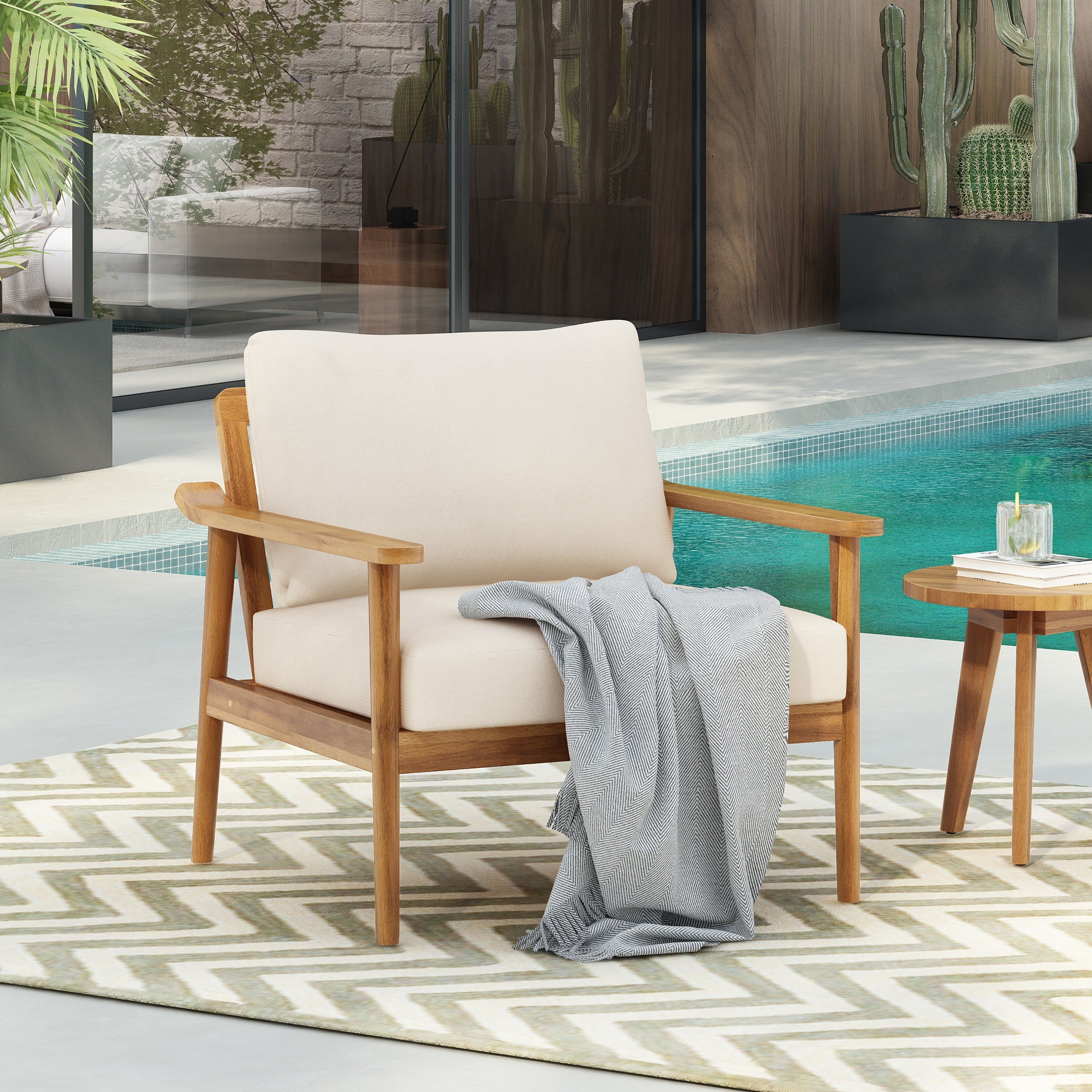 30.5" Mid-Century Modern Outdoor Lounge Chair with Cushions