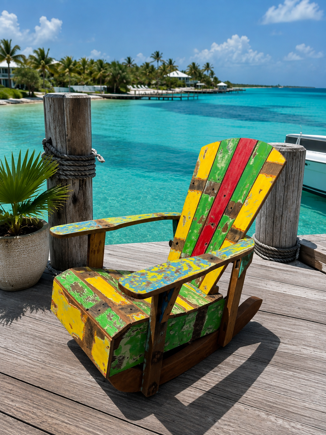 Recycled Boat Wood Adirondack Rocking Chair – Handmade in Bali, Indonesia