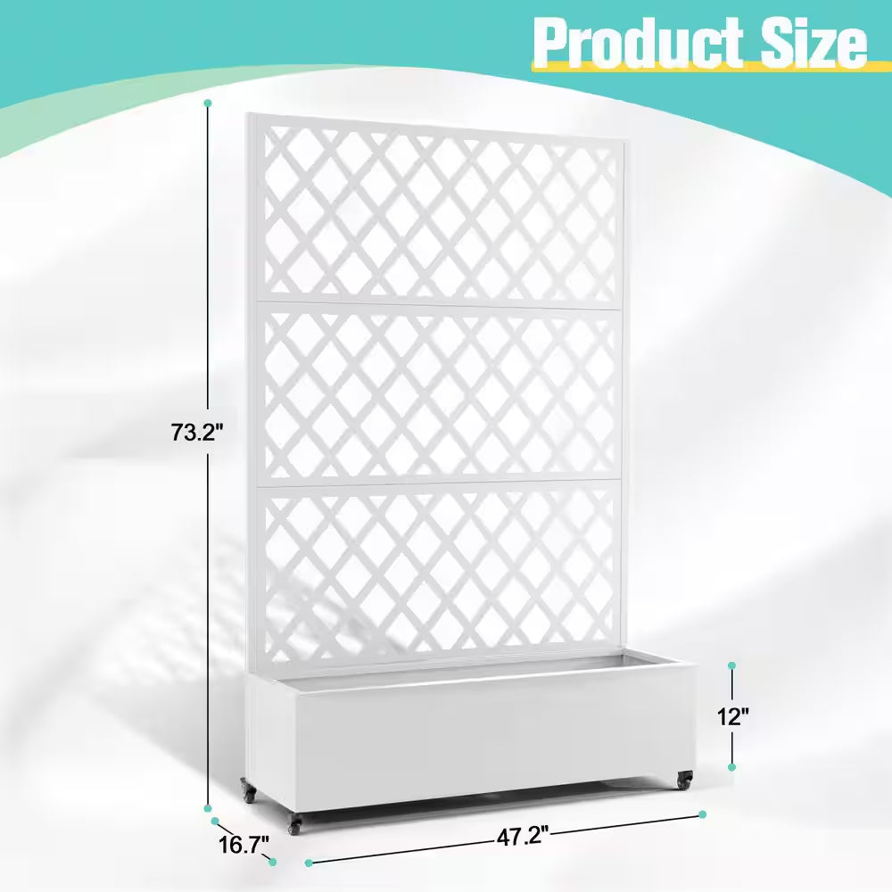 47 In. X 16 In. X 71 In. White Metal Raised Garden Planter Box with Trellis-Rust-Proof for Cucumbers and Climbing Plants