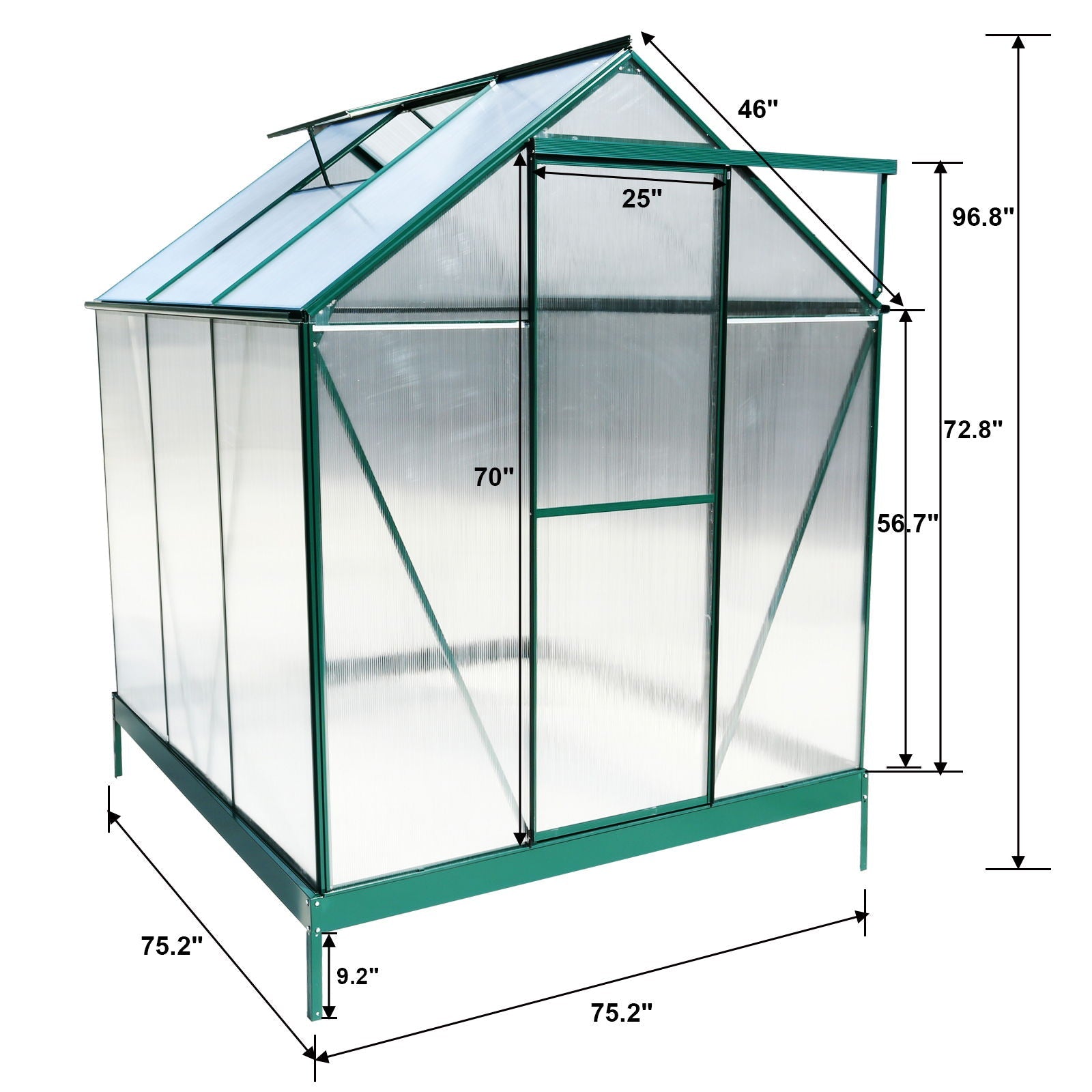 Polycarbonate house, Heavy Duty Outdoor Aluminum Walk-In House Kit With Rain Gutter, Vent And Door For Backyard Garden