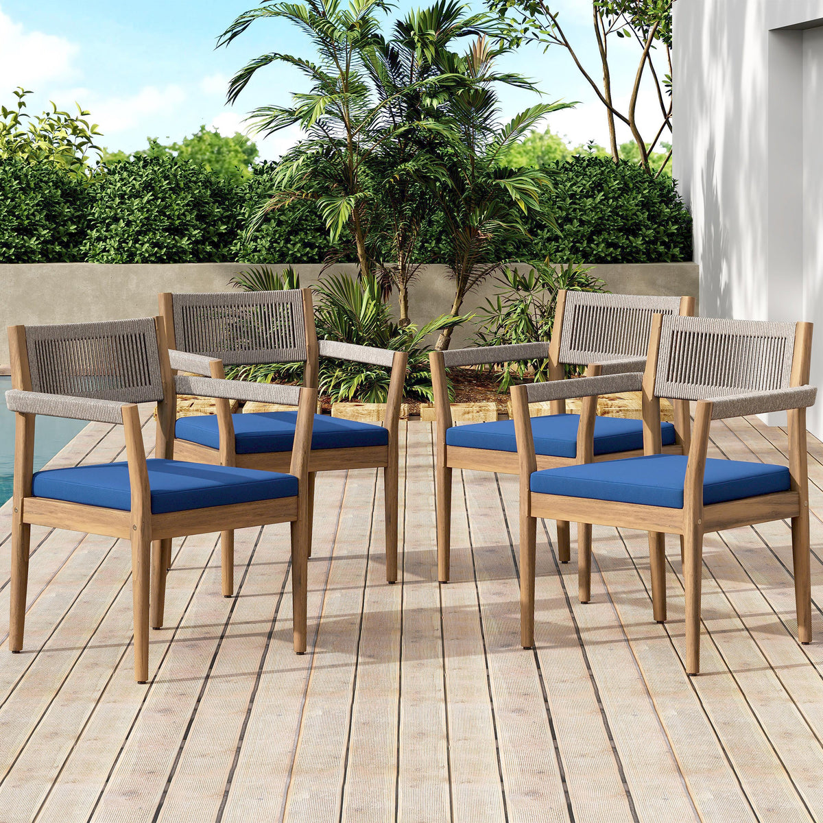 Braided Acacia Wood Outdoor Dining Chairs Set of 2 – Teak Look