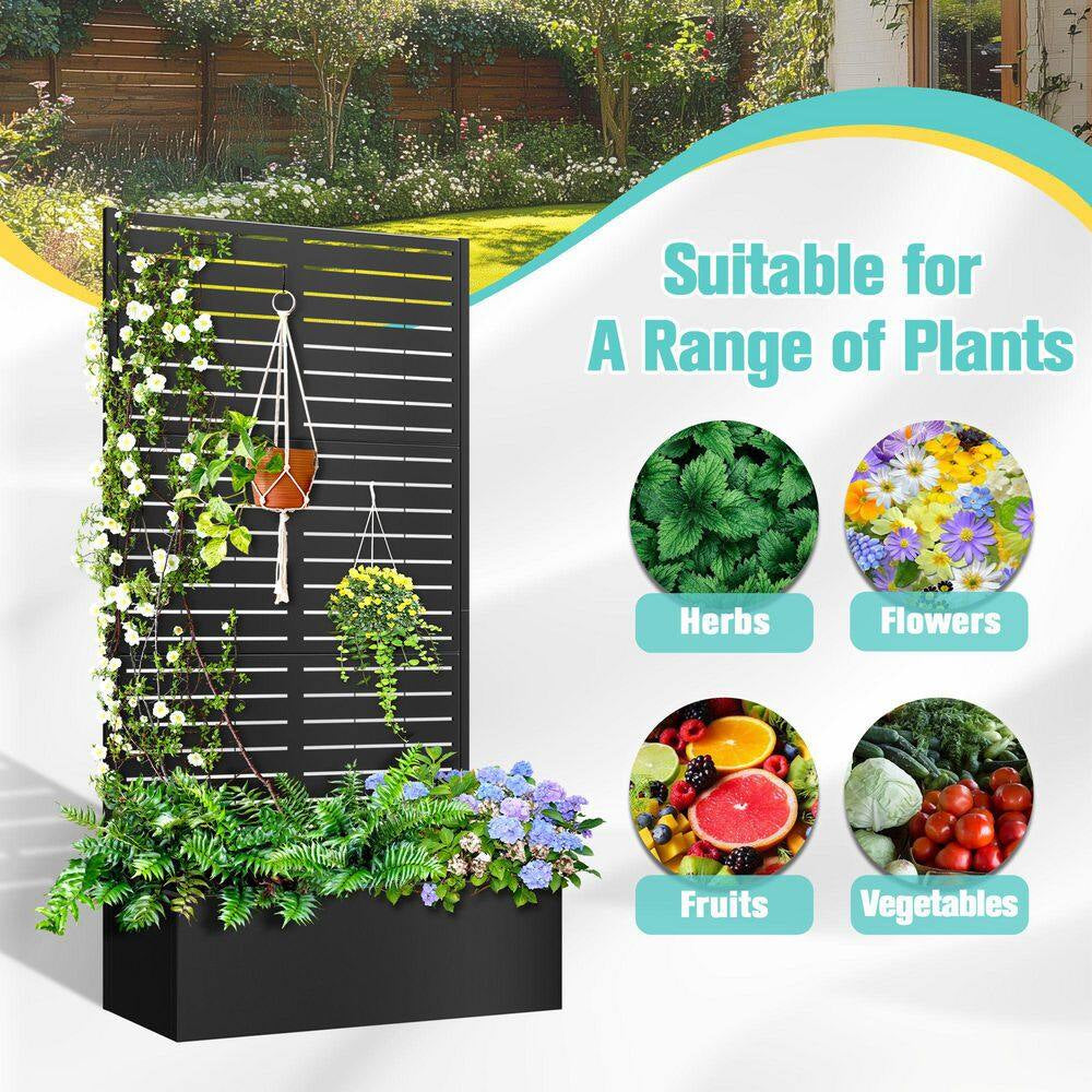 35 In. X 16 In. X 71 In. Black Metal Raised Garden Planter Box with Trellis for Climbing Plants and Cucumbers
