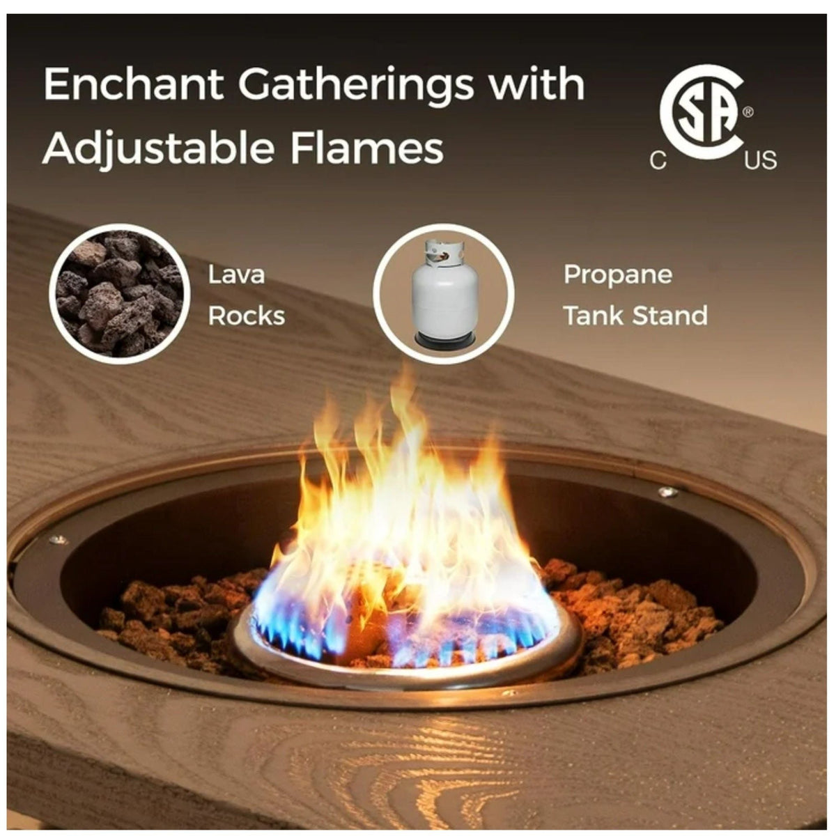 3 In 1 Outdoor Propane Fire Pit Table with Ice Bucket - Beige