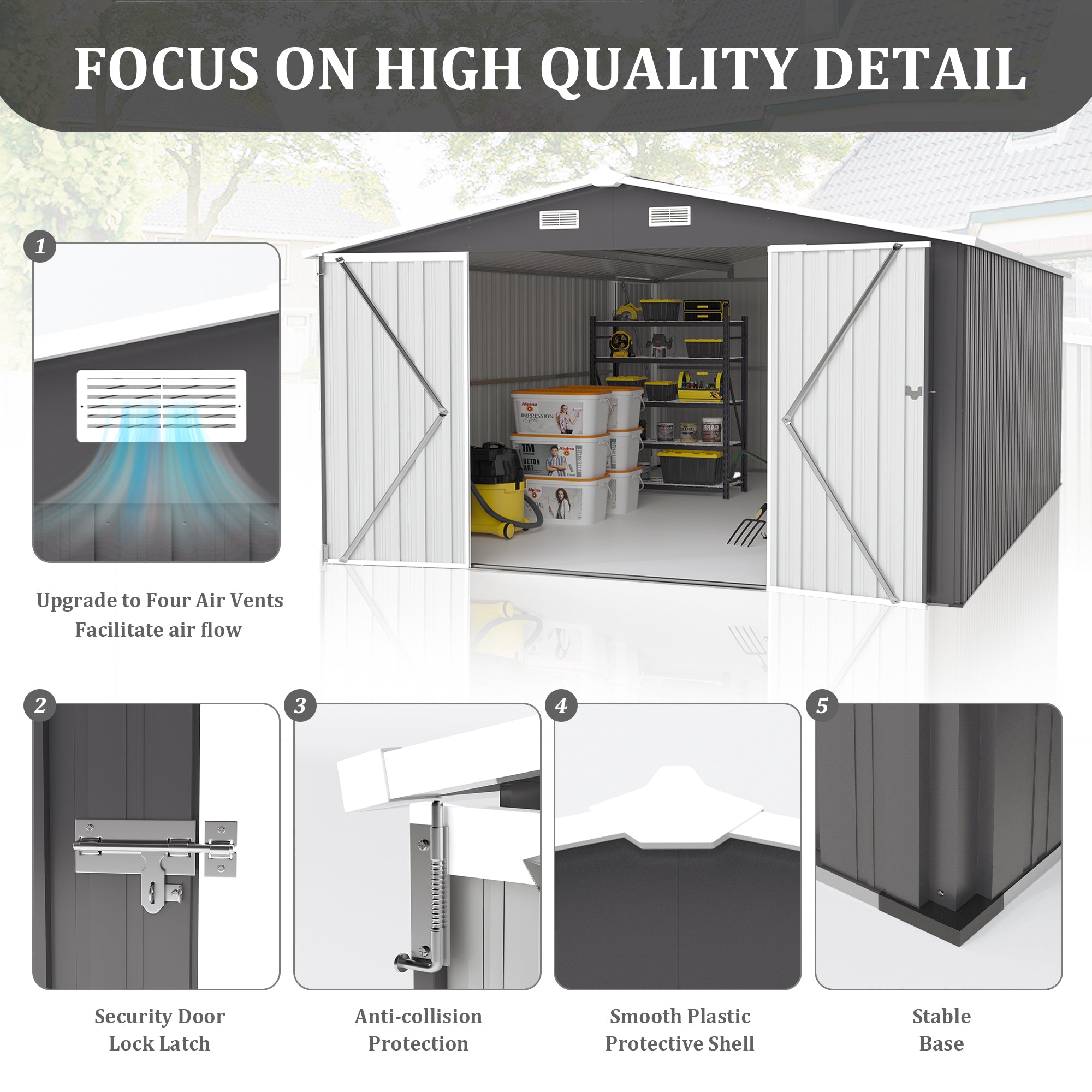 Campcraft Outdoor Storage Shed 10x14 FT with 3 Lockable Doors