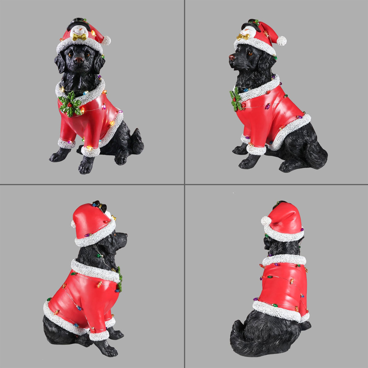 Christmas Dog Statue with Santa Outfit - Black Retriever Holiday Figurine
