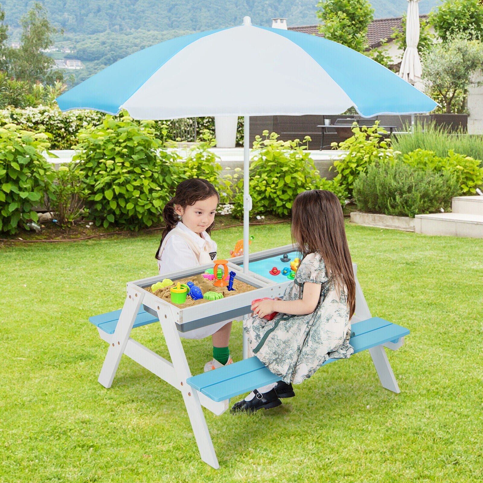 3-in-1 Kids Outdoor Picnic Water Sand Table with