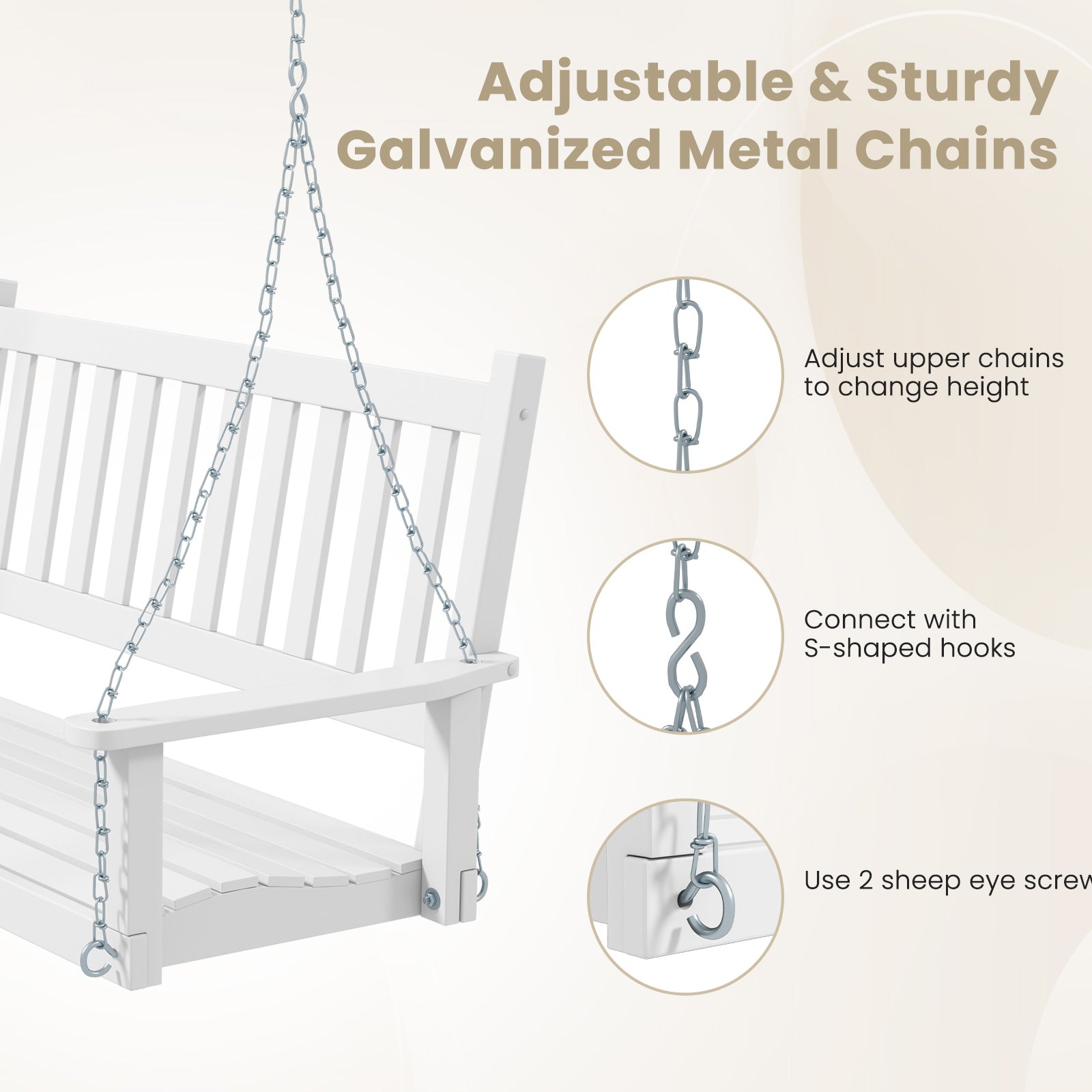 3-Person Wooden Outdoor Porch Swing with 800 lbs Weight Capacity