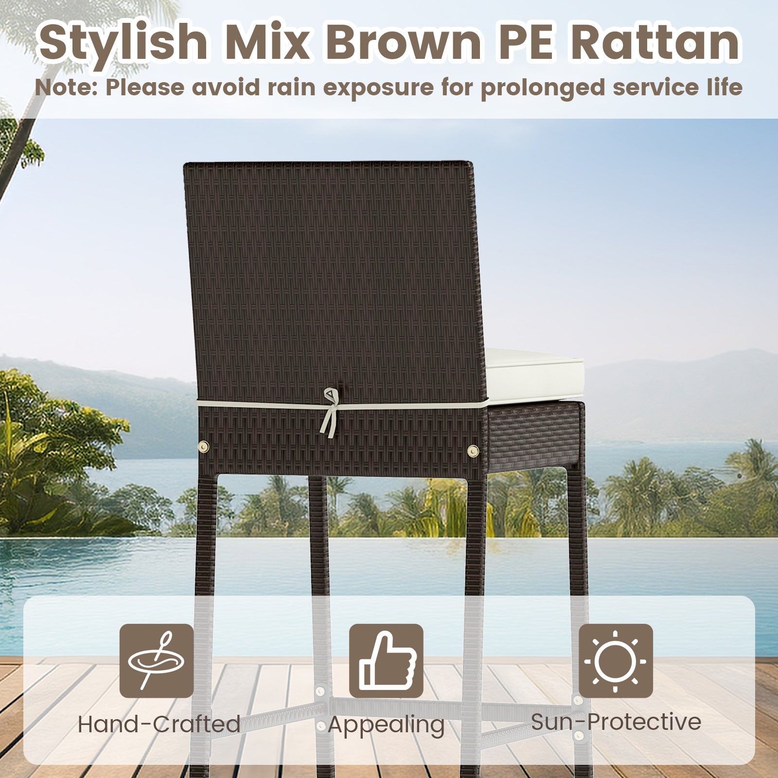 3 Piece Outdoor Bar Set Patio Heavy-Duty Metal Barstool and Table Set-White