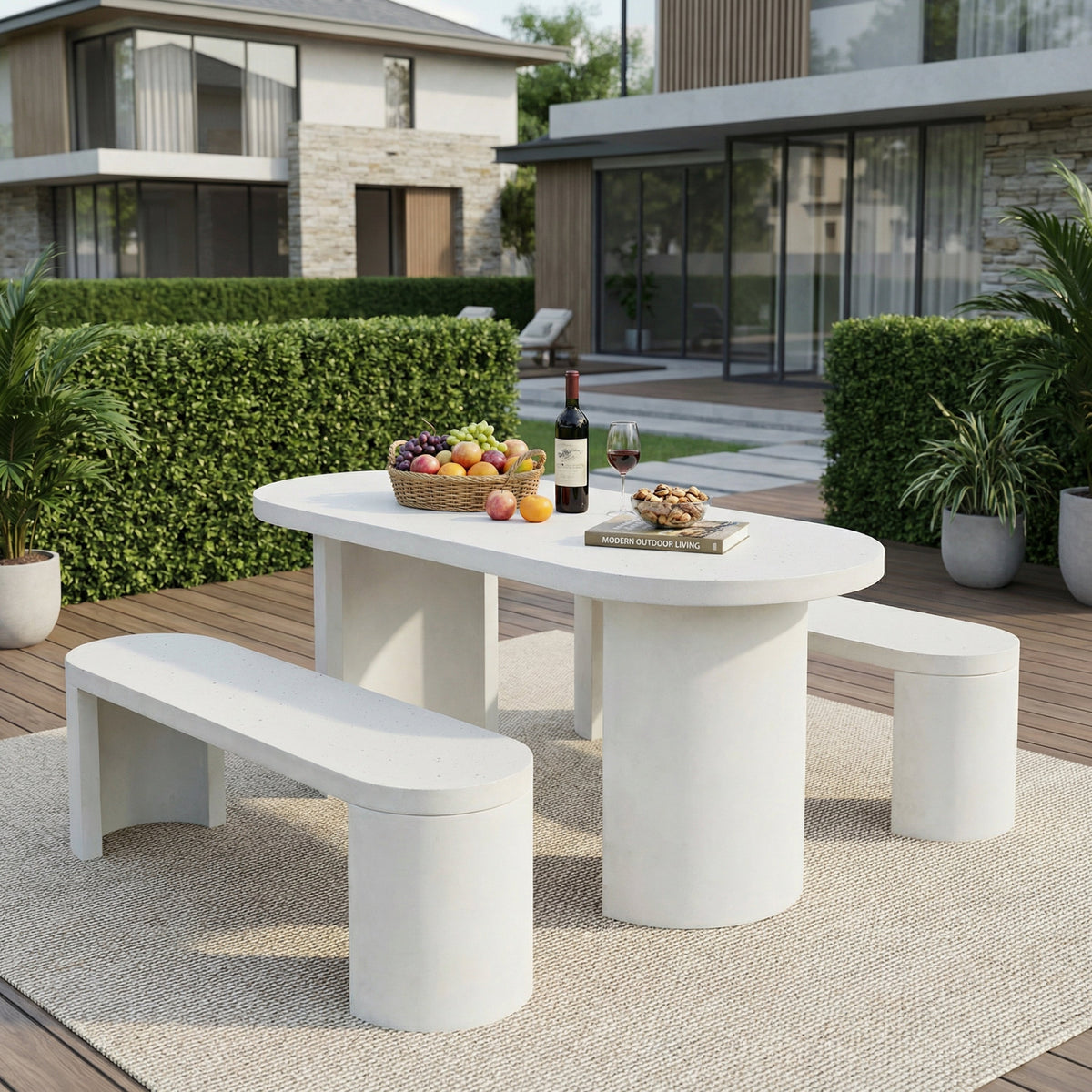 3 Pcs Modern Outdoor Concrete Dining Set