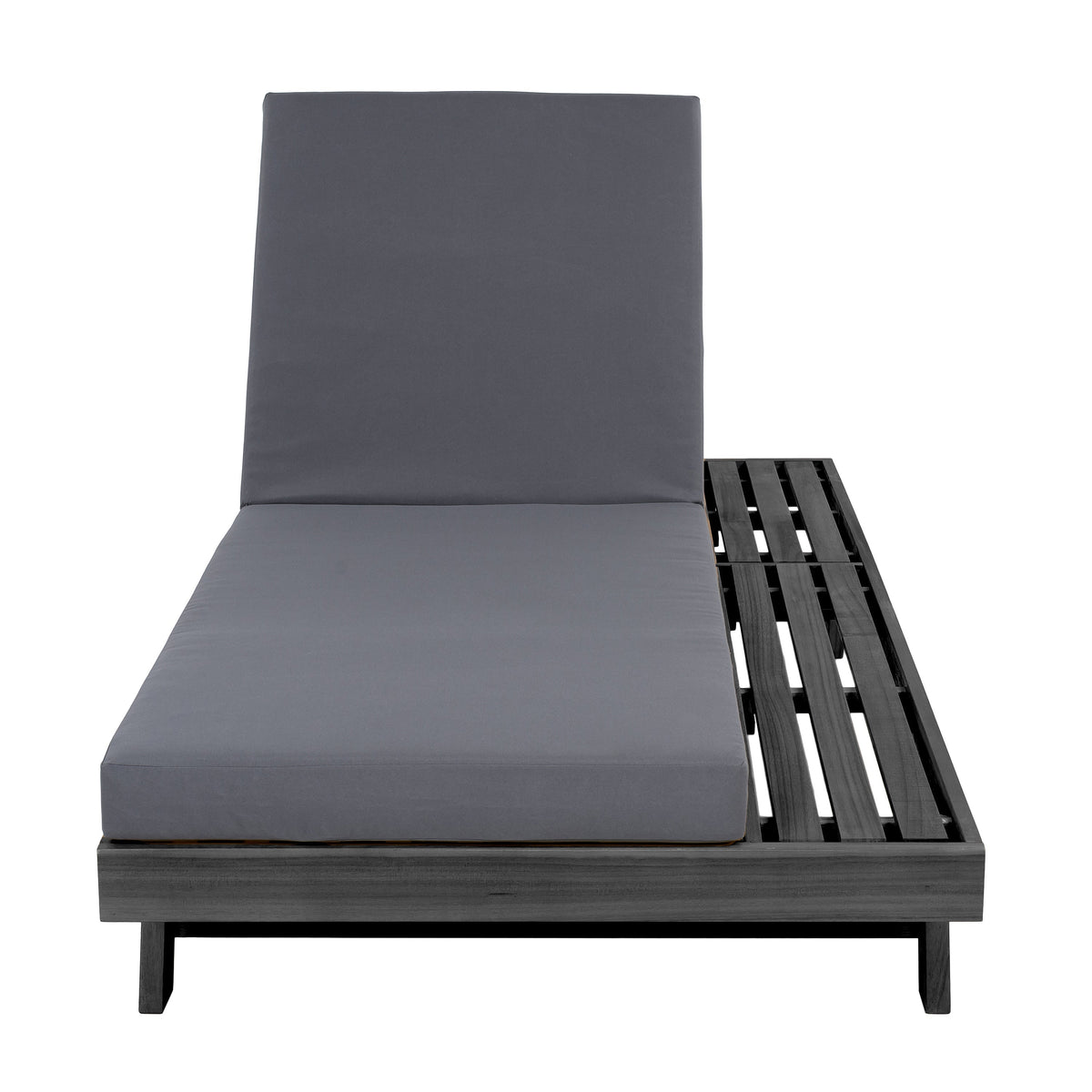 Black Acacia Wood Outdoor Chaise Lounge with Water-Resistant Cushions