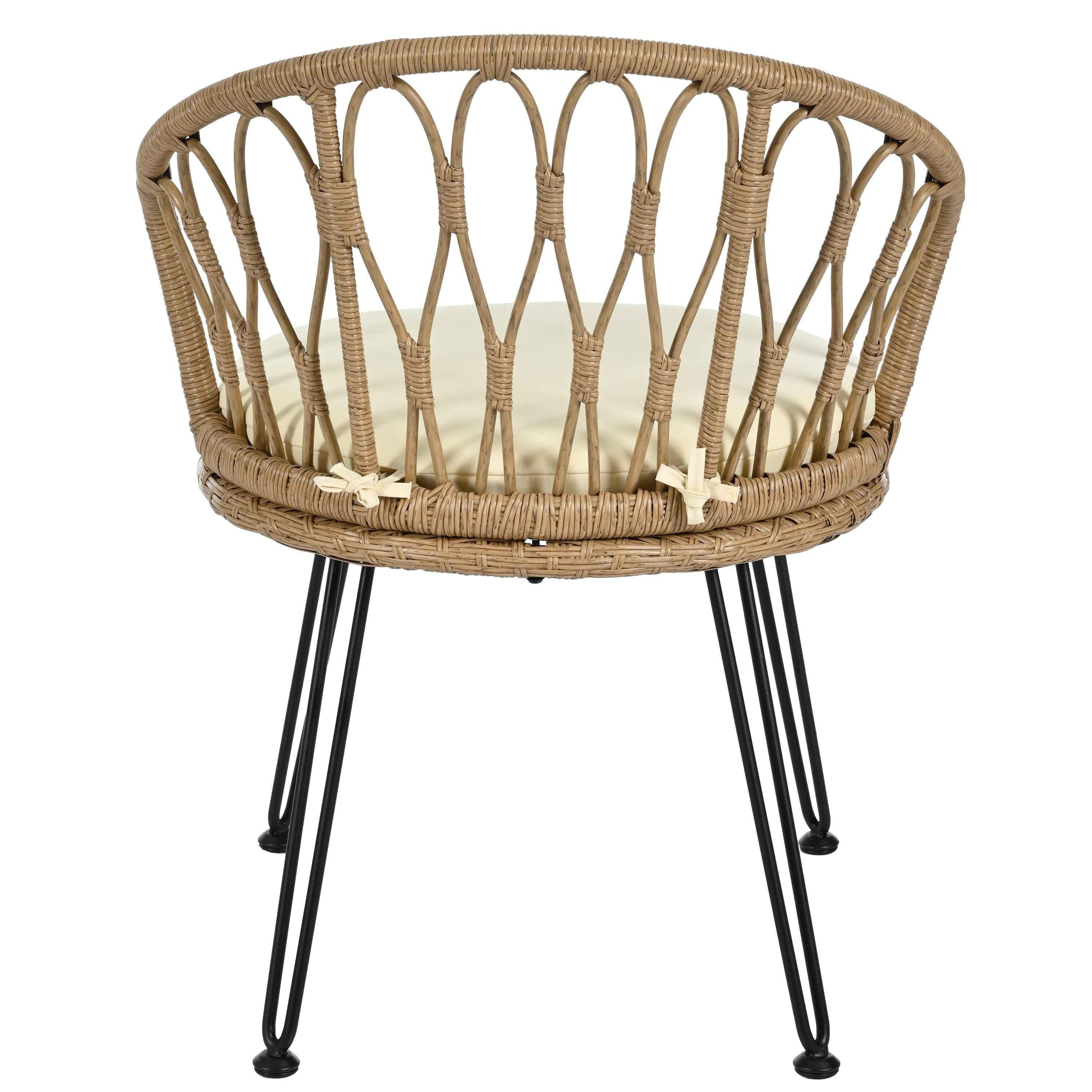 Outdoor Leisure Set, 2 Rattan Single Chairs with A Glass Round Table,