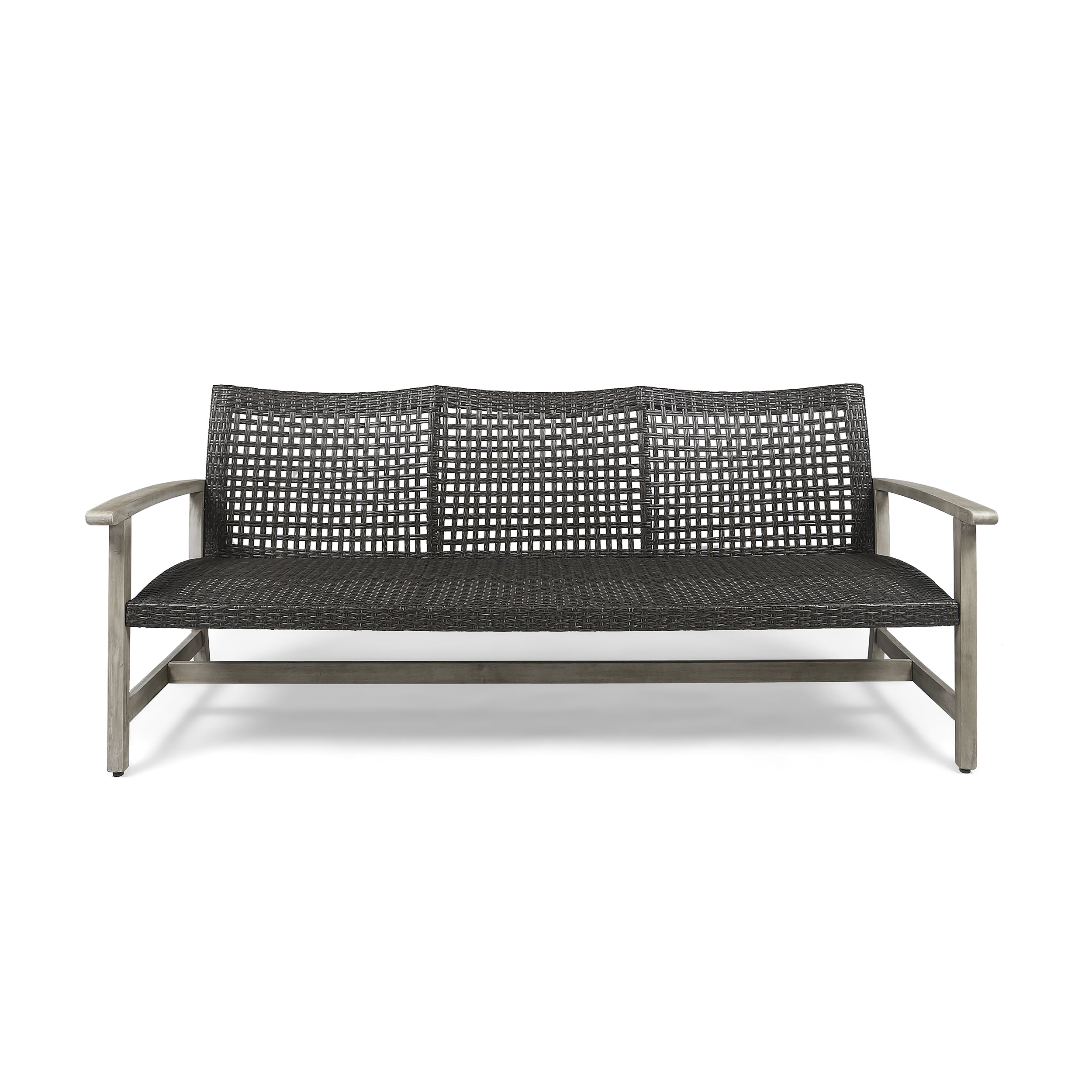 Outdoor Acacia Wood Wicker 3 Seater Sofa
