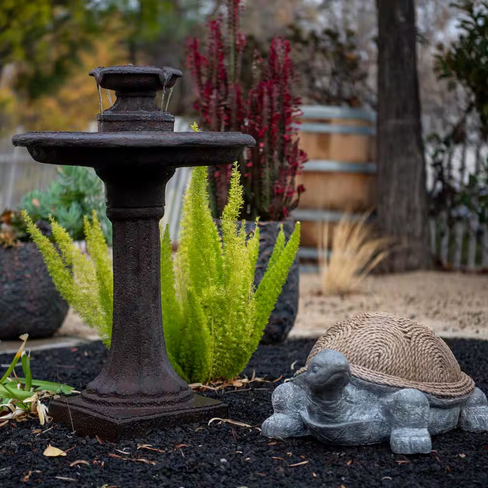 28 In. H Tiered Freestanding Classic Bird Bath Outdoor Water Fountain W/Auto Shut-Off Pump, Brown