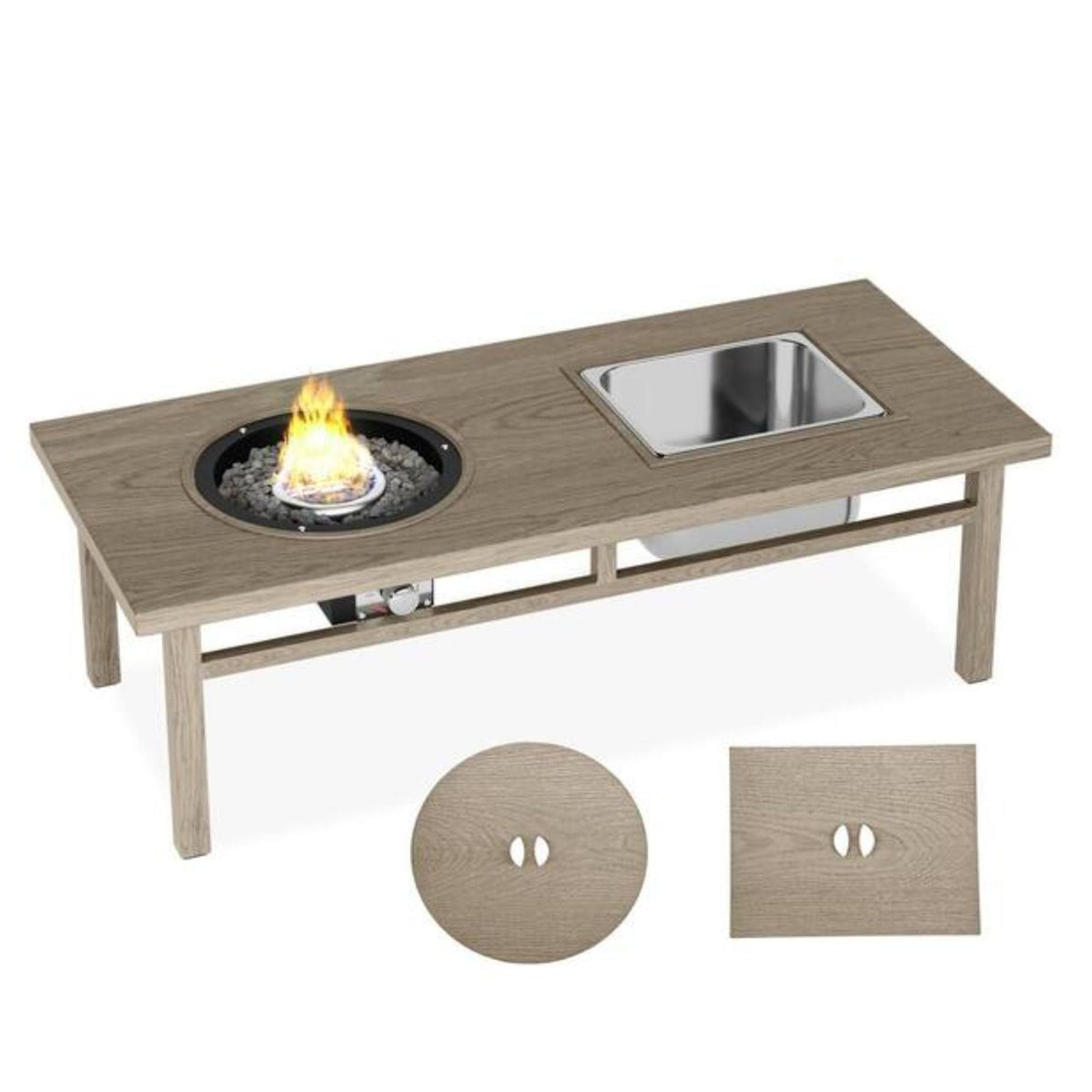 3 In 1 Outdoor Propane Fire Pit Table with Ice Bucket - Beige