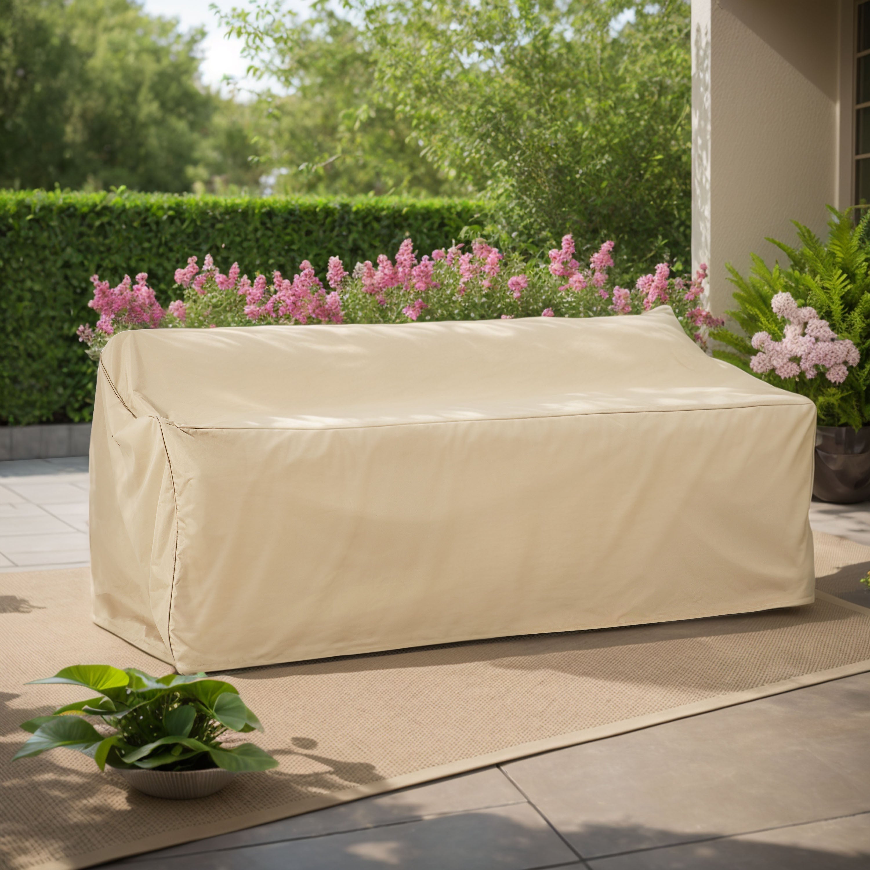 Patio Outdoor 3 Seater Sofa Cover Beige Fabric Weather-Resistant
