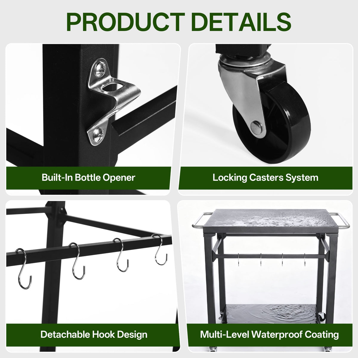 2-Tier Outdoor Grill Cart with Stainless Steel Top - Black
