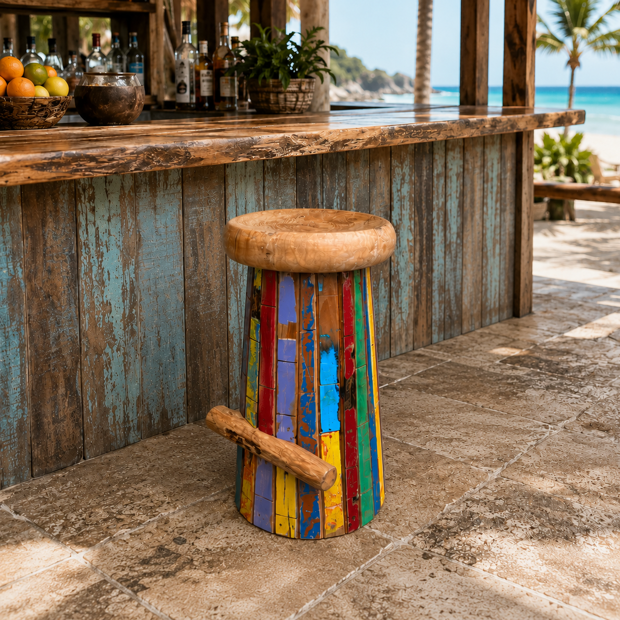 Reclaimed Boat Wood Bar Stool | Handmade in Bali, Indonesia