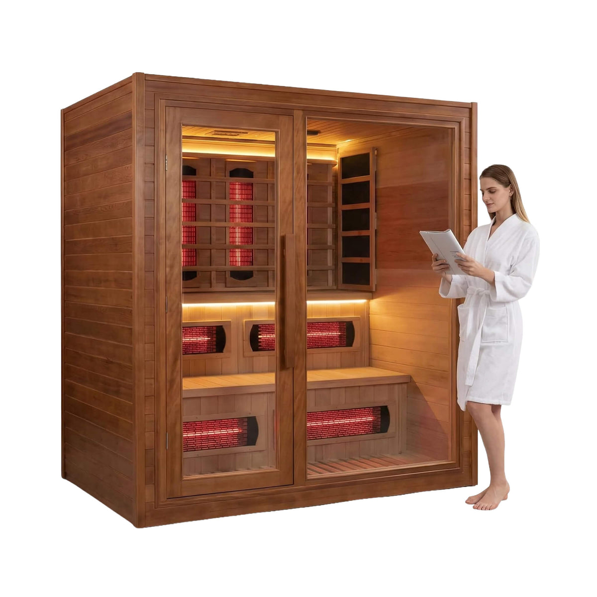 Elvaria 4-Person Indoor Canadian Red Cedar Infrared And Steam Sauna With 6KW Harvia Heater [Made-To-Order]