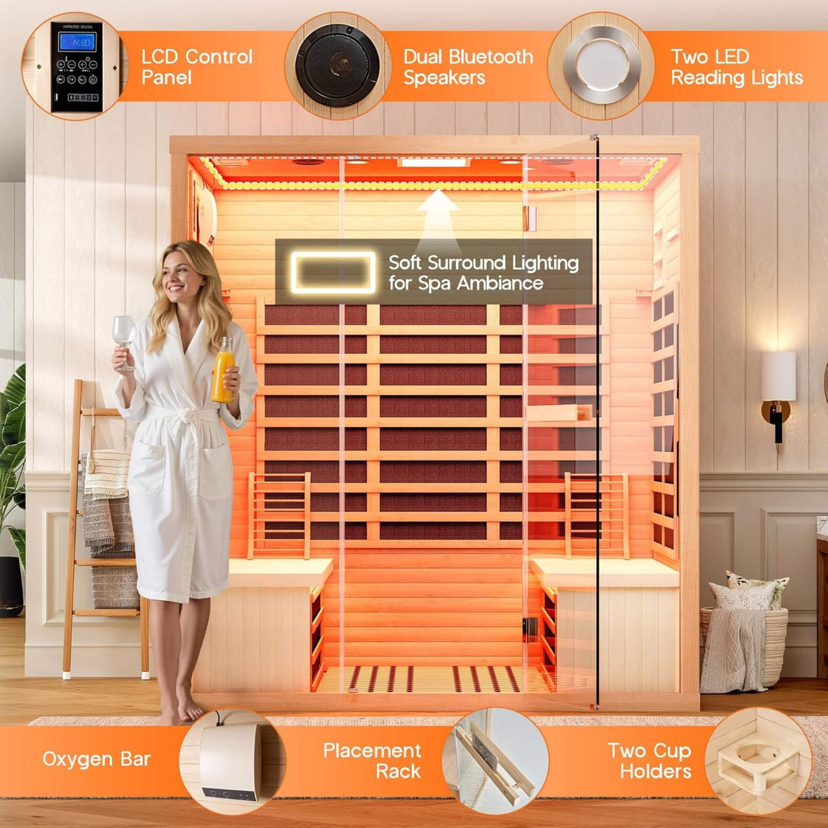 Seville 4-Person Low EMF Canadian Hemlock Infrared Sauna With Bluetooth