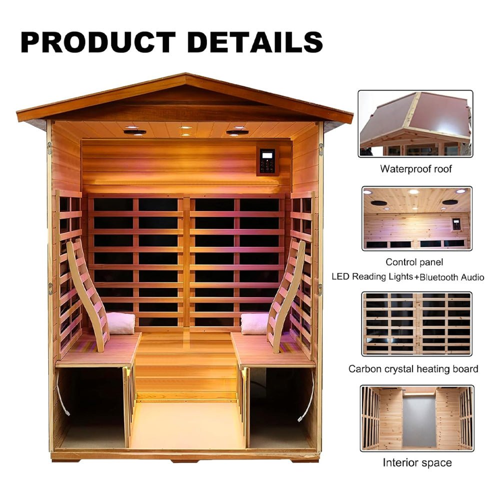 Thermora Luma Premium 4-Person Luxury Low EMF Outdoor FAR Infrared Home Sauna With Bluetooth Audio, 2050W