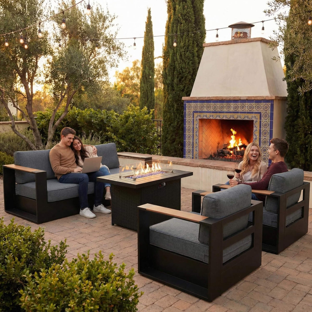 4-Piece Aluminum Patio Furniture Set With 55K BTU Fire Pit Table (SAK23471)