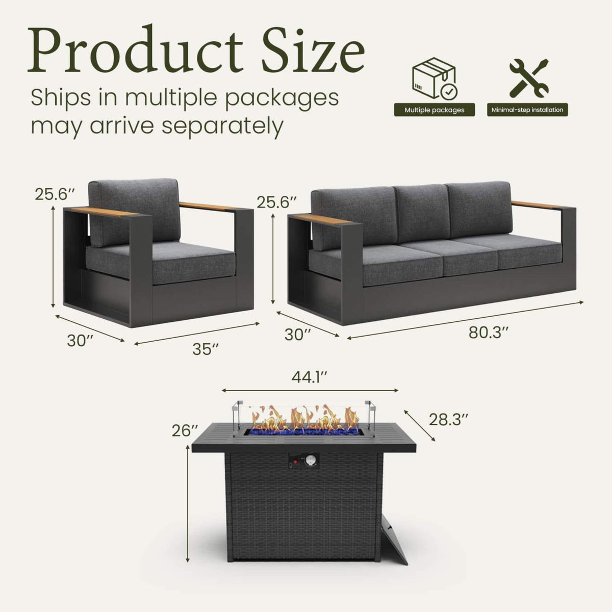 4-Piece Aluminum Patio Furniture Set With 55K BTU Fire Pit Table (SAK23471)