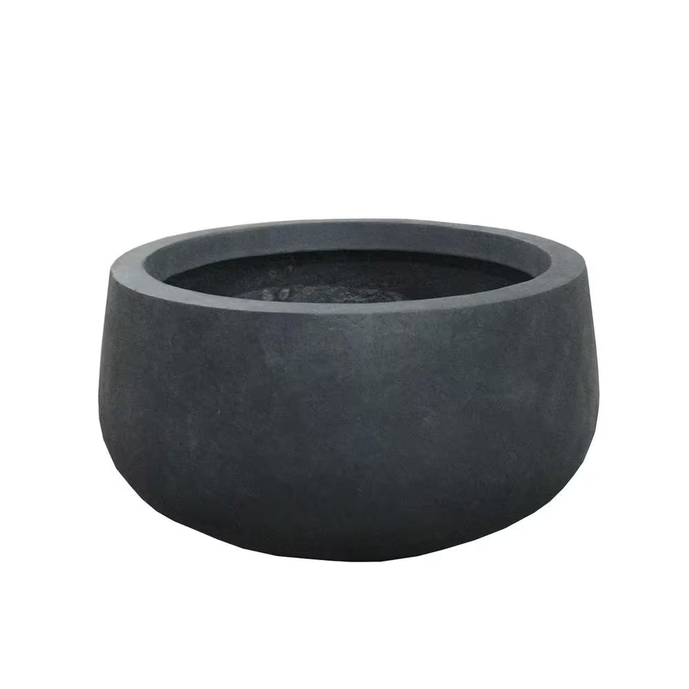 Medium 10 In. Tall Charcoal Lightweight Concrete round Outdoor Bowl Planter