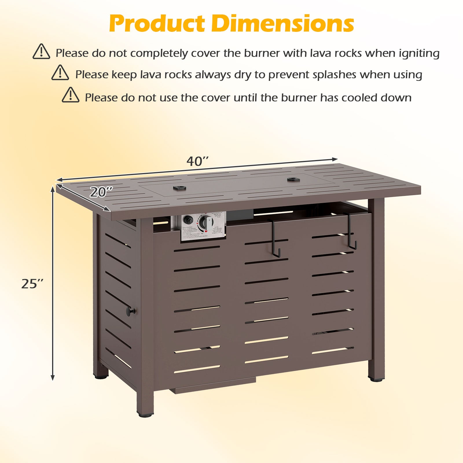 40 Inch Outdoor Propane Fire Pit Rectangle Gas Fire Table with Lava Rocks
